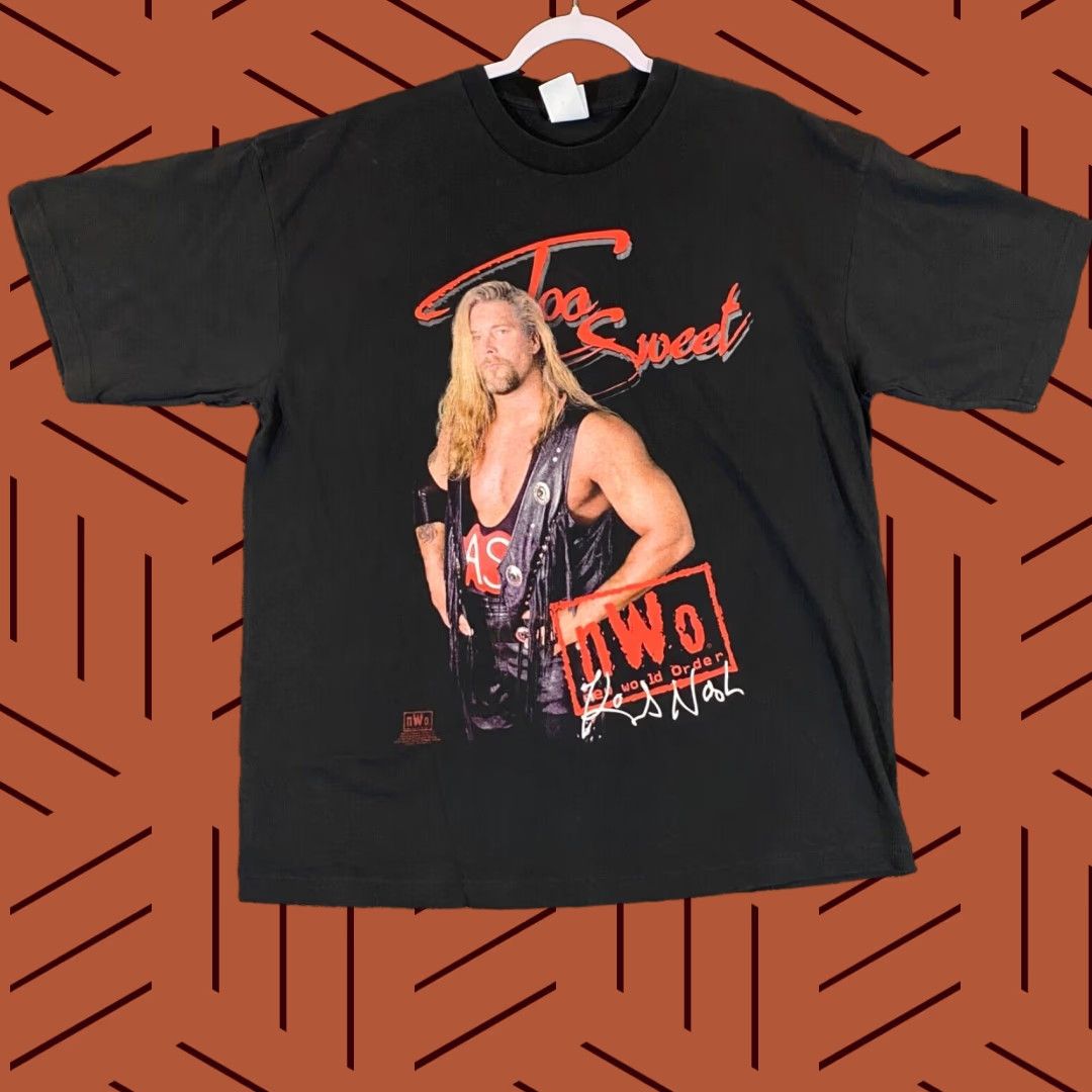 Vintage VINTAGE WCW 1998 WWF Kevin Nash Too Sweet NWO Mens 2XL T-Shirt Black Cotton Short Sleeve Crew Neck 90s Logo Graphic Print Wrestling Mens Size US XXL / EU 58 / 5 - 1 Thumbnail