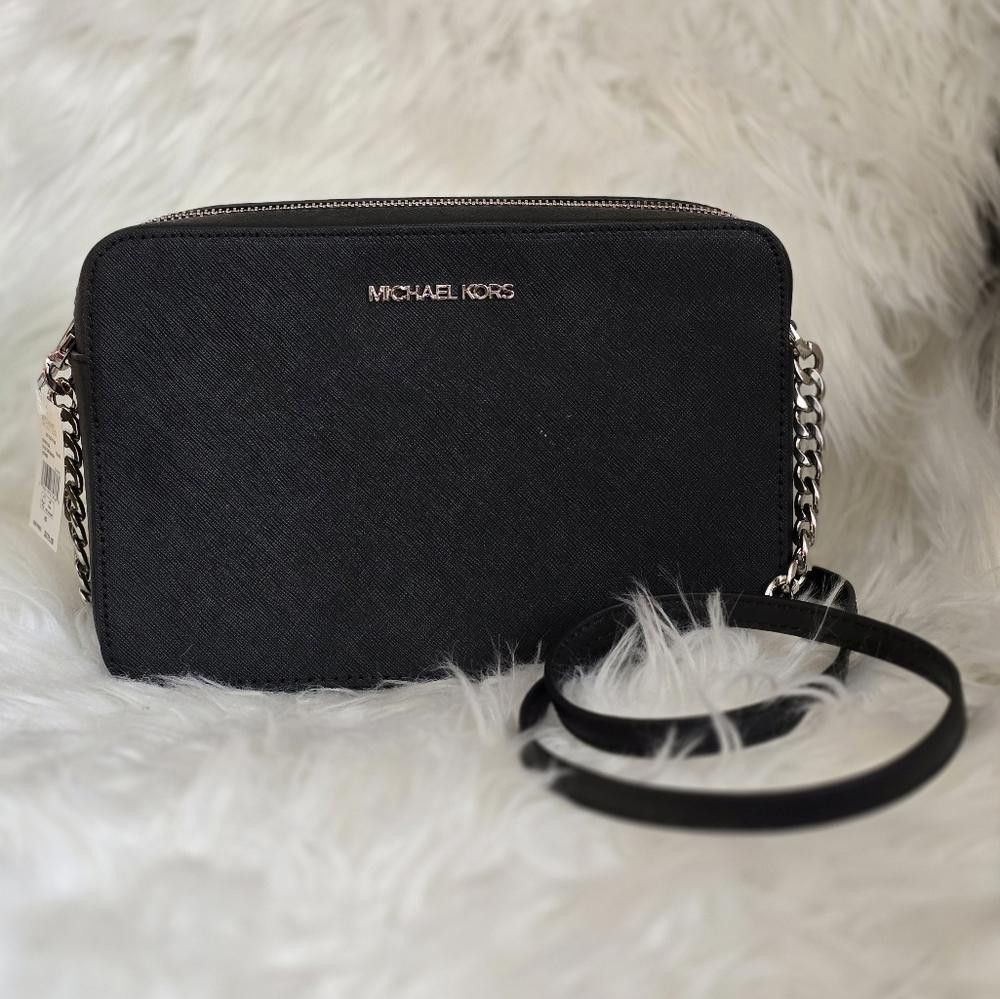 Michael Kors Jet Set Large Saffiano Leather Crossbody Bag in Black, Women's