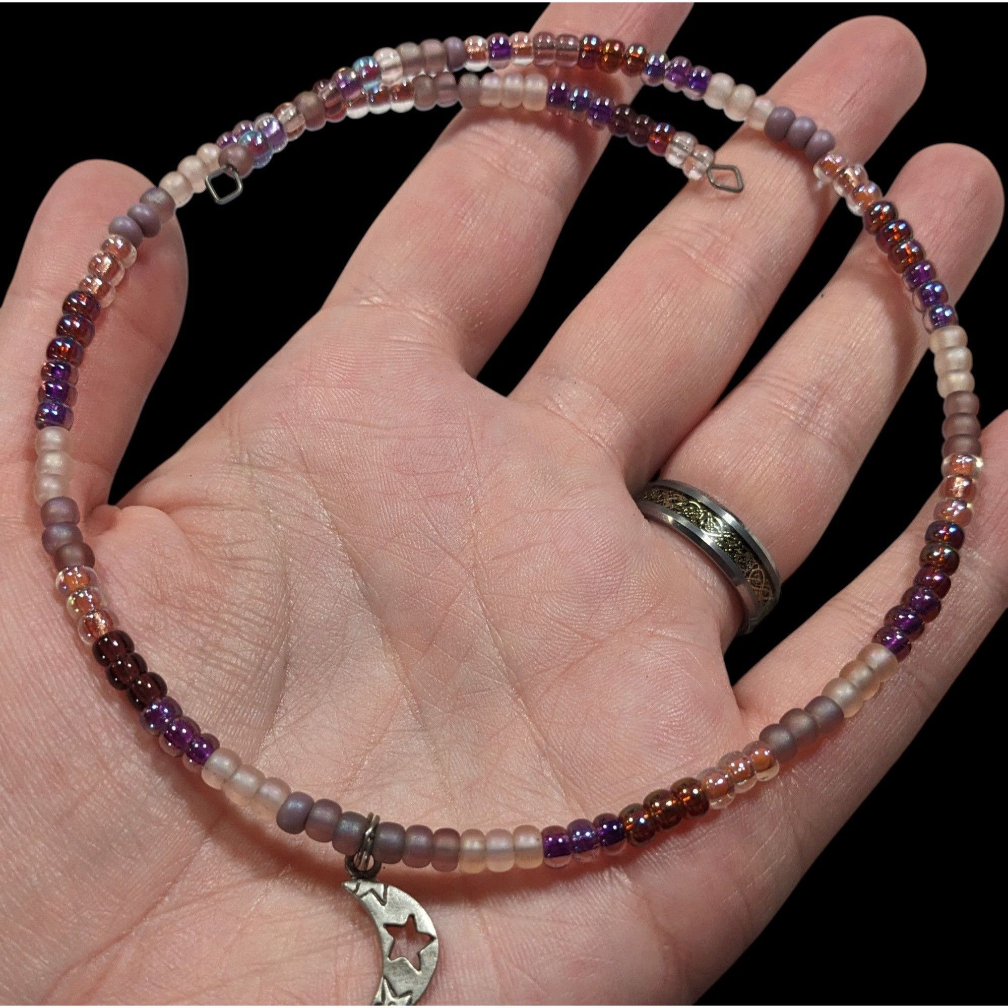 Other Minimalist Witchy Purple Beaded Moon Charm Coil Necklace Size ONE SIZE - 5 Thumbnail