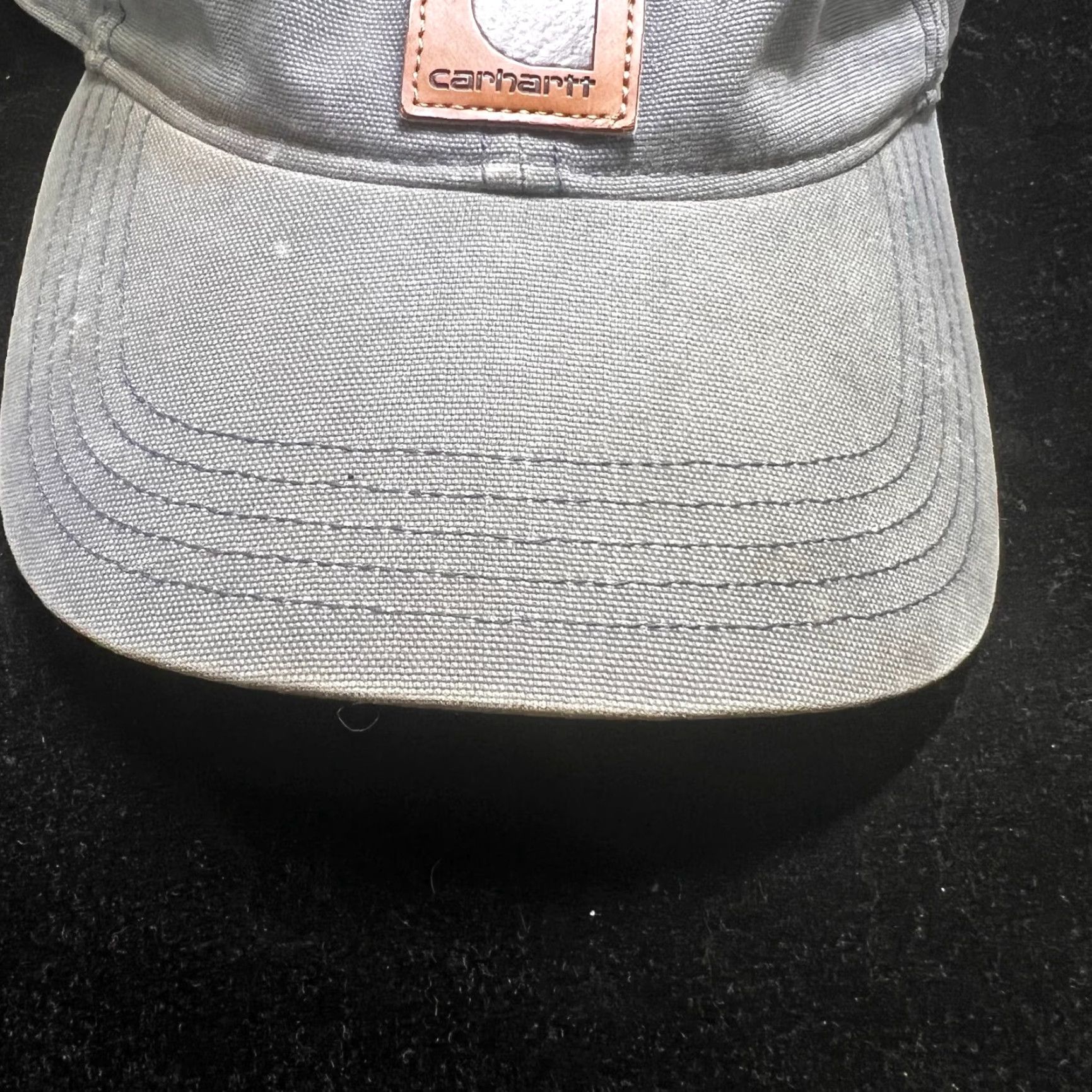 Carhartt VINTAGE? Wait no: Carhartt Leather Logo Strap Back Adjustable Cap Hat Men Gray Canvas Baseball Hat Mens Adjustable Carhartt Cap Size ONE SIZE - 3 Thumbnail