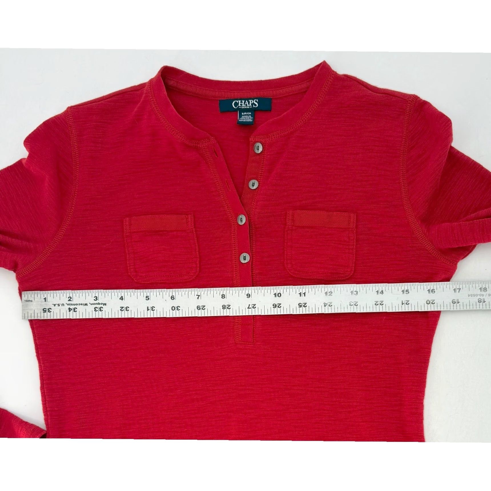 Chaps Chaps Women's Red Cotton Henley Shirt Long Sleeve Pockets Sz Sm Preppy Shirt Size S / US 4 / IT 40 - 8 Thumbnail