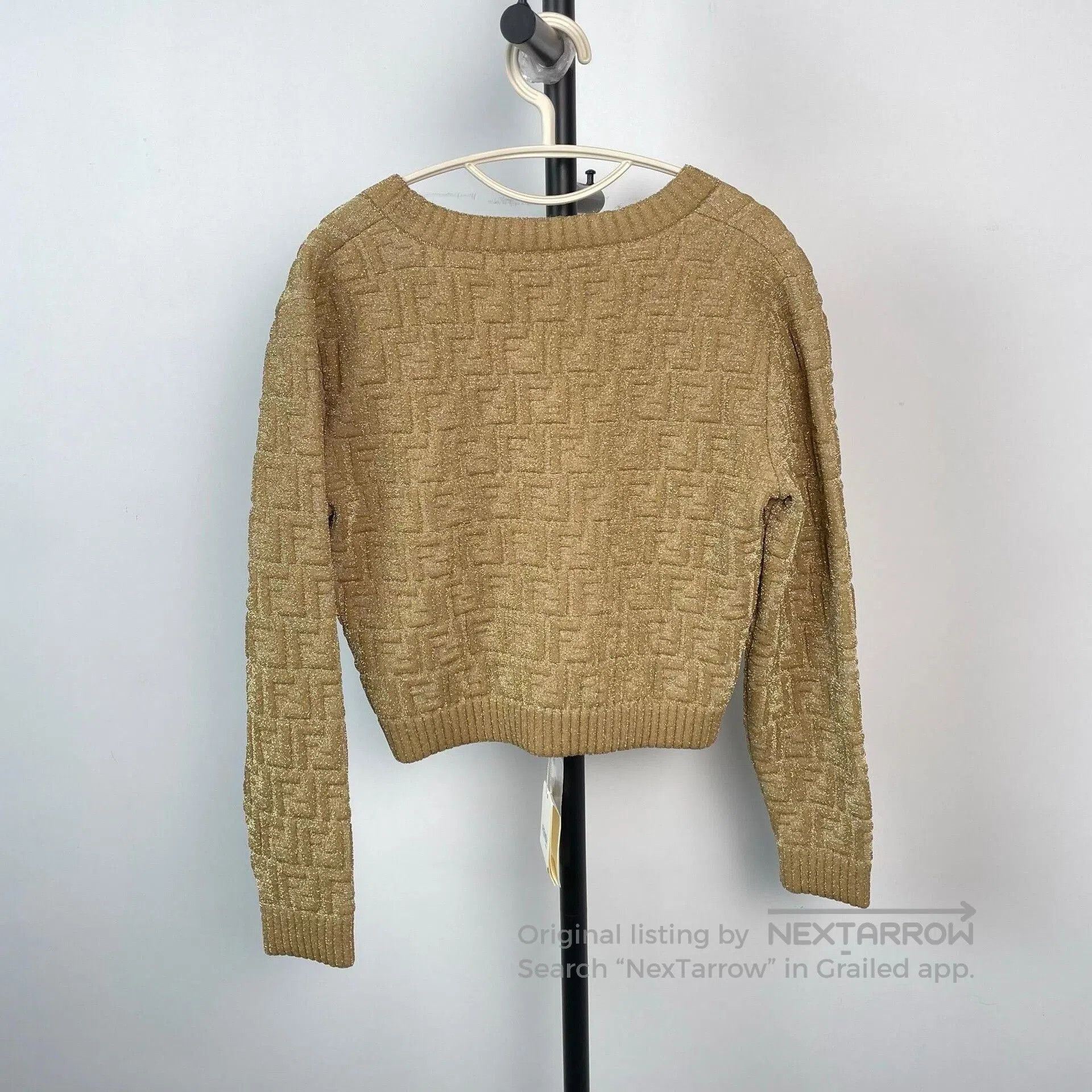 Fendi Fendi Khaki Gold Thread 3D Logo Knit Coat. Size XS / US 0-2 / IT 36-38 - 2 Thumbnail