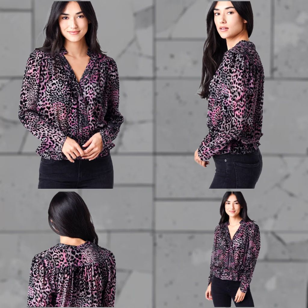 Zadig & Voltaire Zadig & Voltaire Womens Top L Purple Black Tori Velours Devore Leopard Print Silk Viscose Casual Tank Long Sleeve Round Neck Velvet Animal Print 90s? Size L / US 10 / IT 46 - 1 Thumbnail