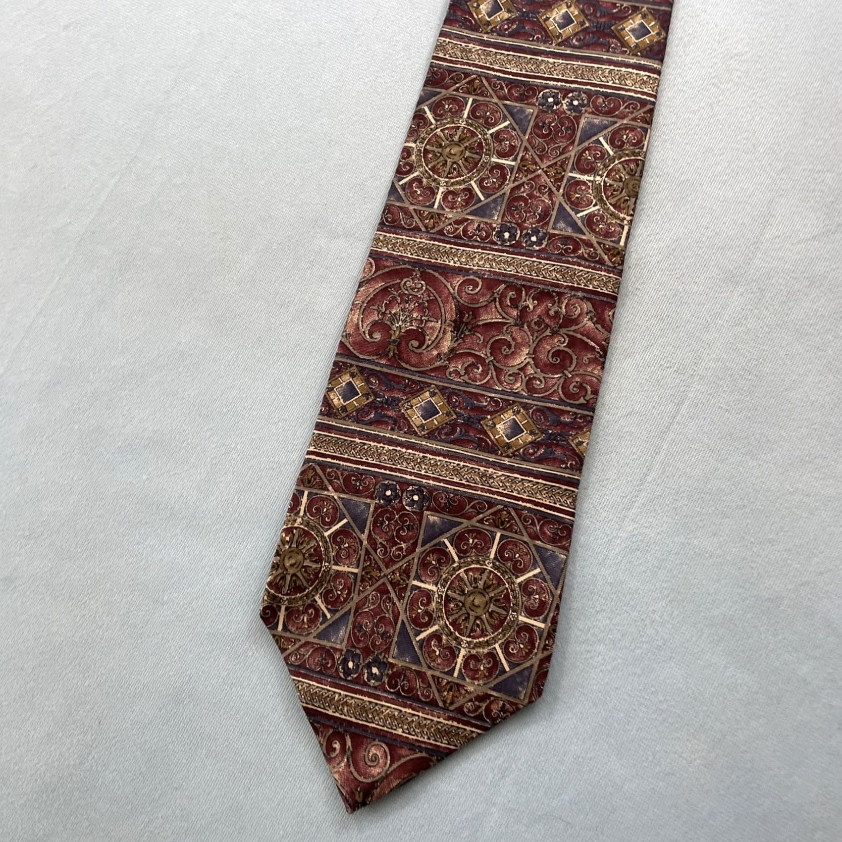 Vintage VINTAGE Courtney All Silk Tie vtg 90s Optical ArtDeco Spoke Burst Geometry Red Gray 4x56 Capsule Wide Necktie Mens Silk Tie Size ONE SIZE - 3 Thumbnail