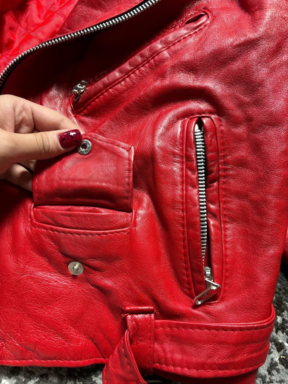 Vera Pelle × Vintage Vintage Y2K Red Leather Vera Pelle Italy Motorcycle Jacket Size M / US 6-8 / IT 42-44 - 7 Thumbnail