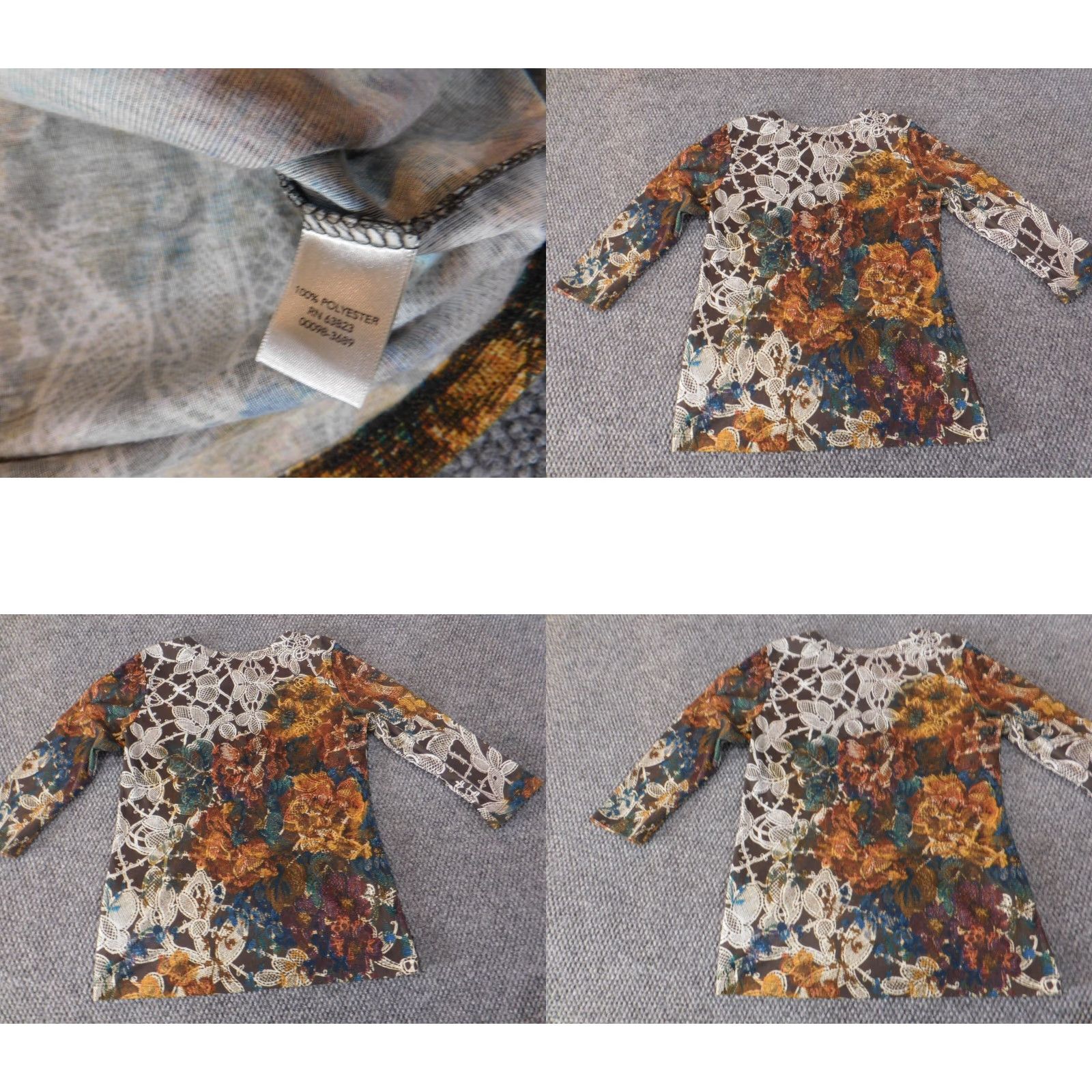 Vintage CJ Top Womens Blouse Small Brown Floral Stretch Long Sleeve Round Neck Casual Shirt Size S / US 4 / IT 40 - 8 Thumbnail