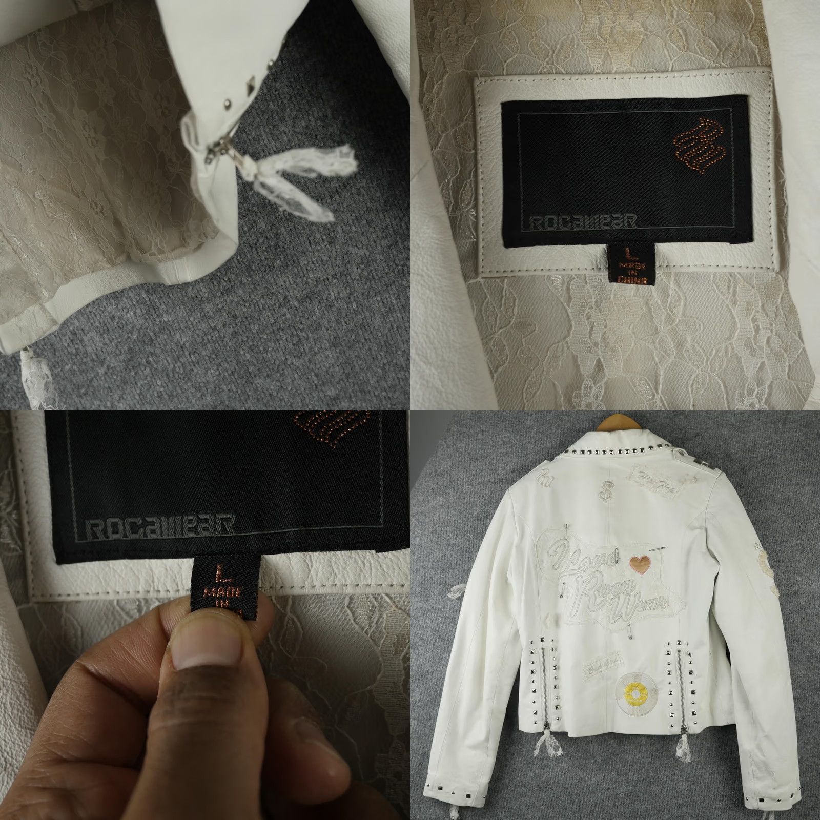 Rocawear Rocawear Jacket Womens Large White Leather Studded Lace Hip Hop Biker Moto Skull Jacket Size L / US 10 / IT 46 - 8 Thumbnail