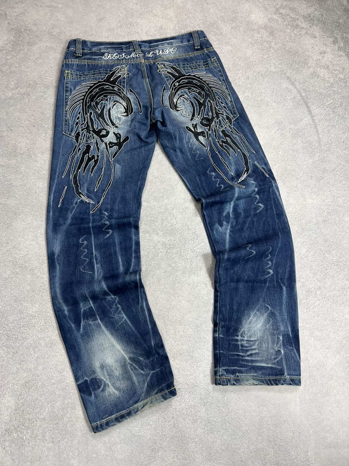 Japanese Brand Y2K denim jeans flame embroidery gothic southpole style y2k Size US 32 / EU 48 - 5 Thumbnail