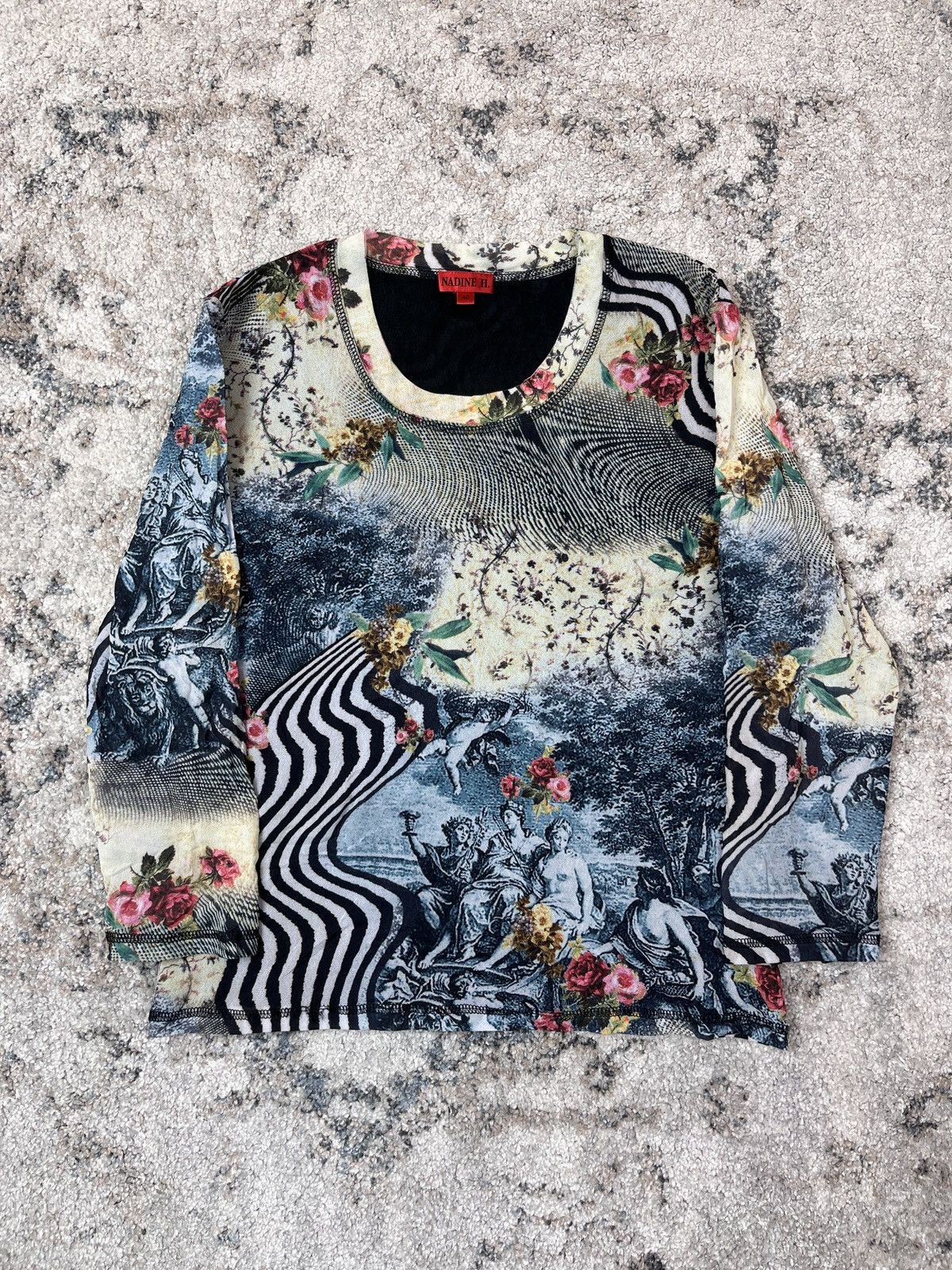 Vintage 90s RENAISSANCE VINTAGE OVERPRINTED LSD MESH BLOUSE - № 1308 Size S / US 4 / IT 40 - 1 Thumbnail