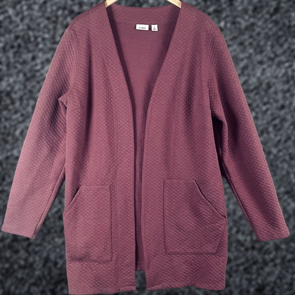 Vintage L.L. Bean Cardigan Womens XL Red Plum Quilted Pockets Knit Cotton Blend Open Front Lounge A85 Size XL / US 12-14 / IT 48-50 - 1 Thumbnail