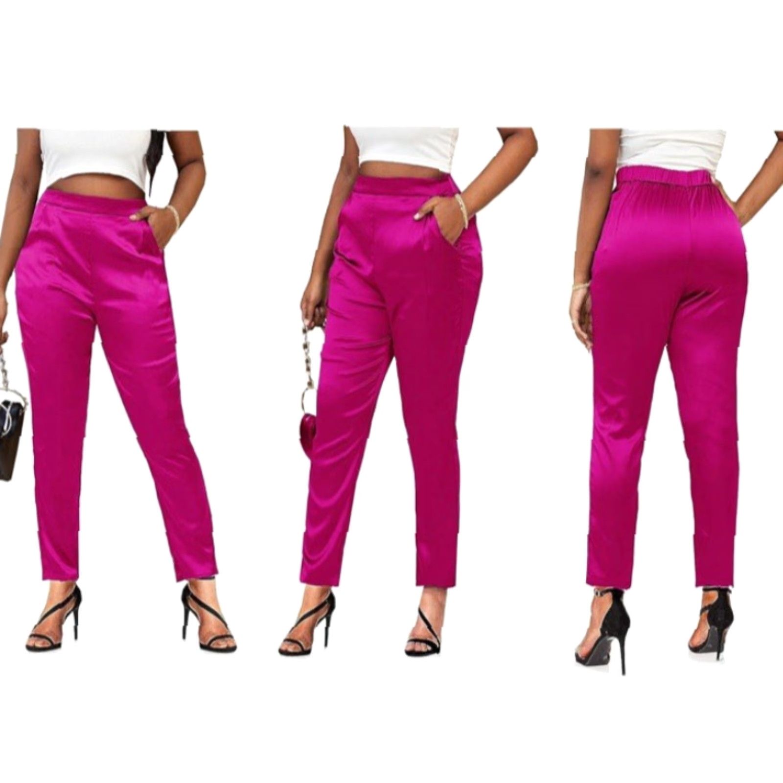 Pinko NWT Women’s Silky Satin Dressy Casual Elastic Waist Pants - Pink - 2XL - Unbranded - Polyester Spandex - Satin - Solid - Pull On - Size 2XL - Women Size 40" / US 18 - 4 Thumbnail