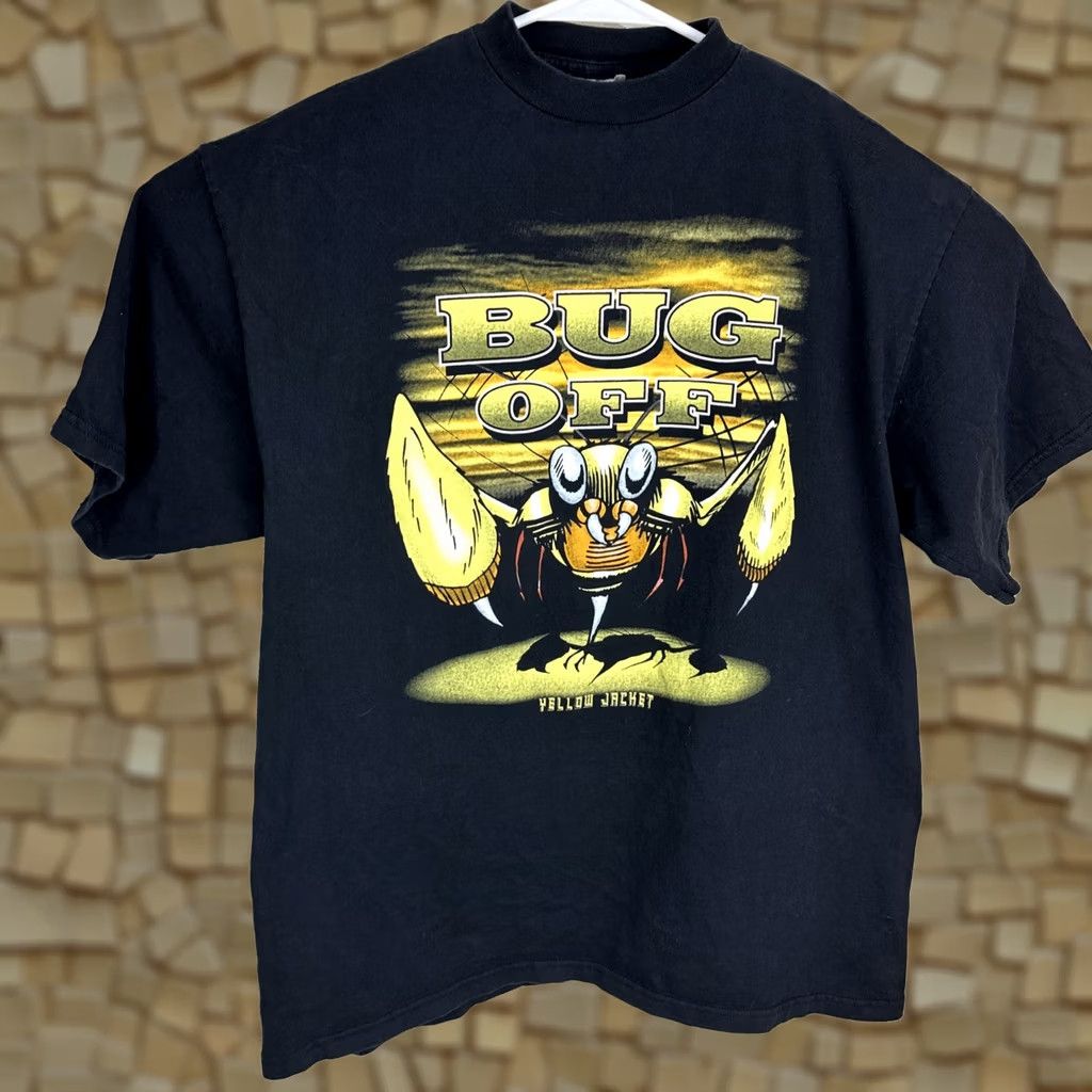 Tultex VINTAGE Yellow Jacket Hornet Bug Off T-Shirt Adult XL 90s Tultex Short Sleeve Black Mens Size US XL / EU 56 / 4 - 1 Thumbnail
