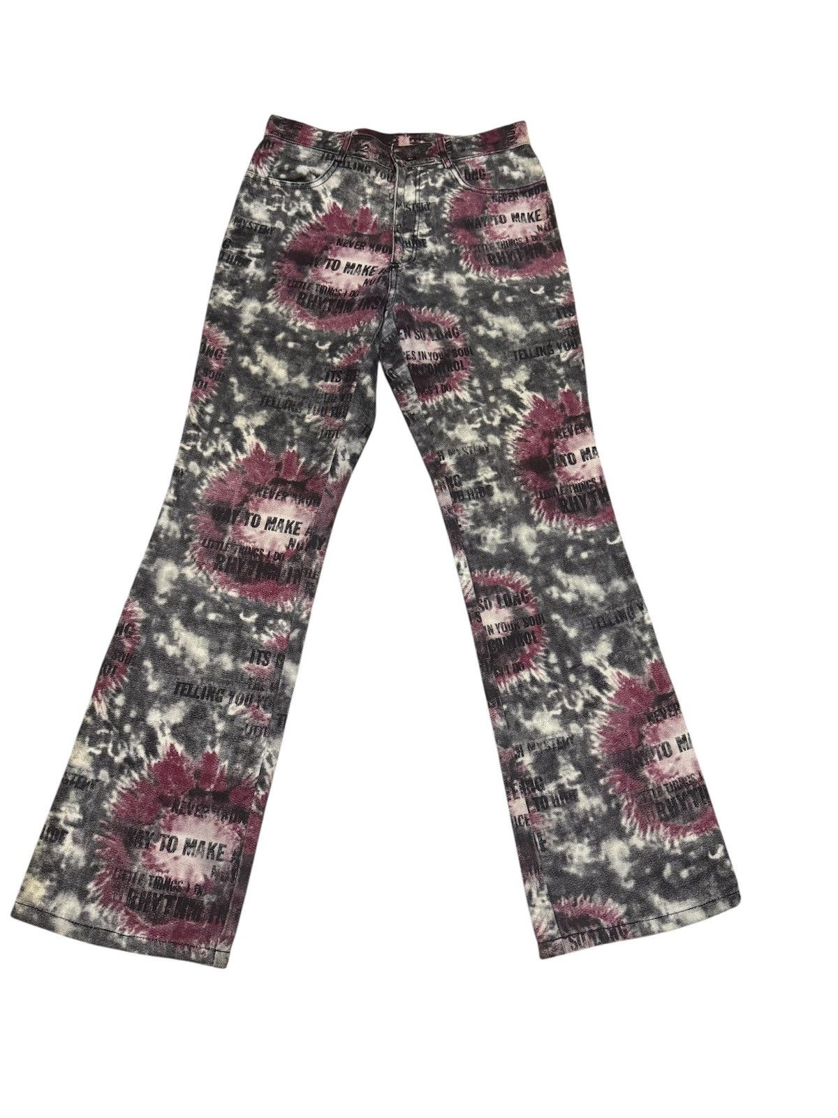 Jean Paul Gaultier Y2K 🔥 Algonquins Wording Punk Not Dead Tie Dye Flare Jeans Size US 28 / EU 44 - 1 Thumbnail