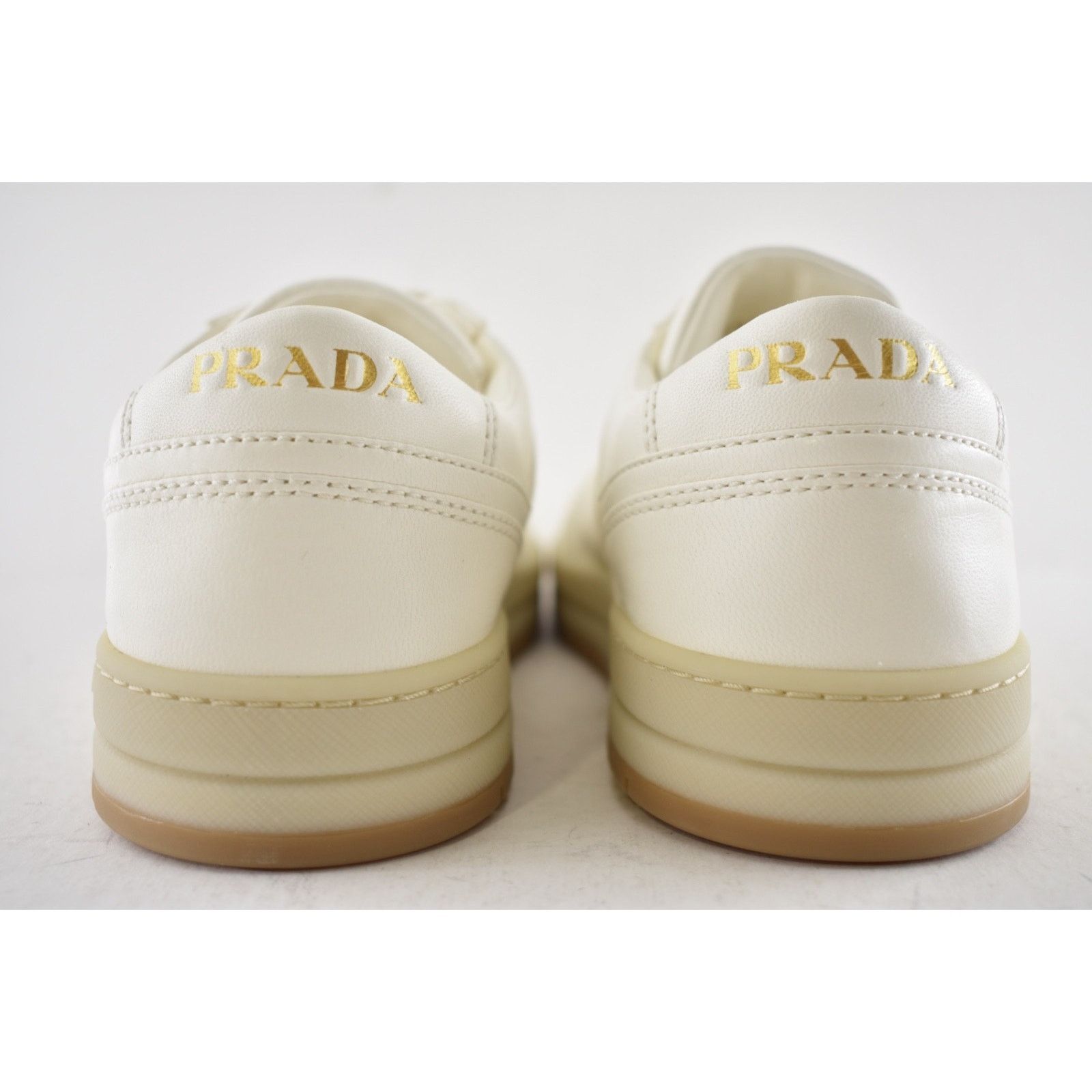 Prada Prada Downtown Leather Gold Logo Flat Low Top Sneaker 41 Size US 11 / IT 41 - 18 Thumbnail