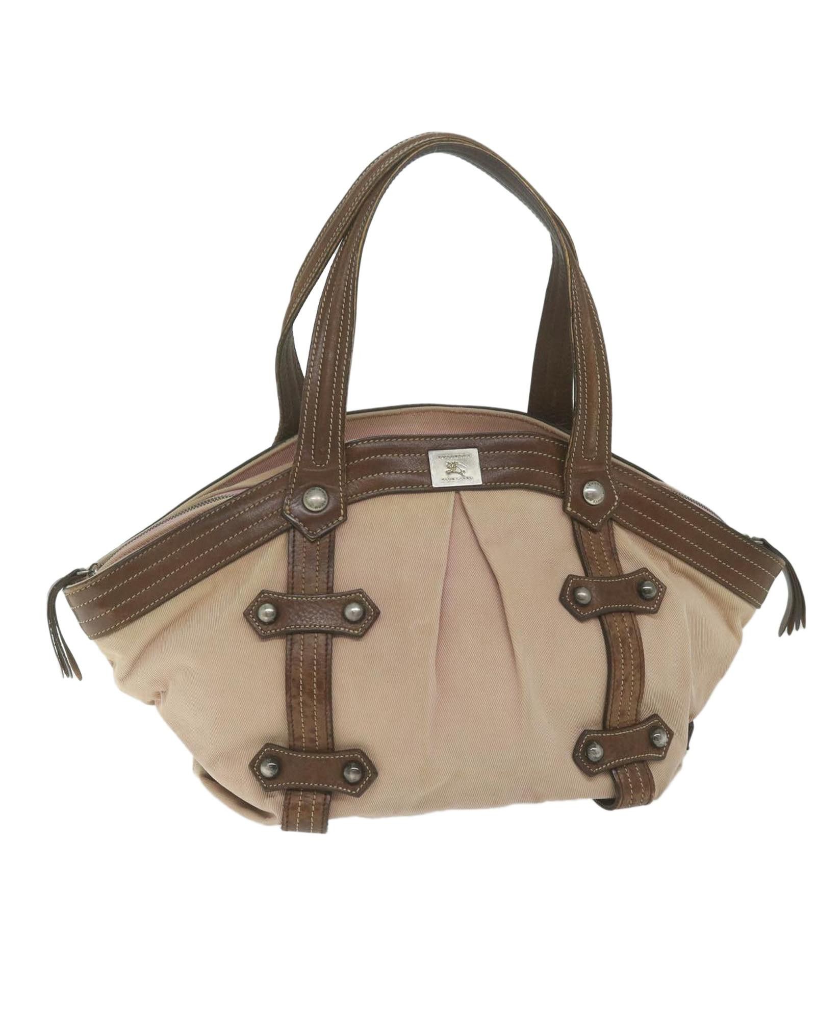 image of Burberry Canvas Pink Hand Bag With Multiple Compartments, Women's