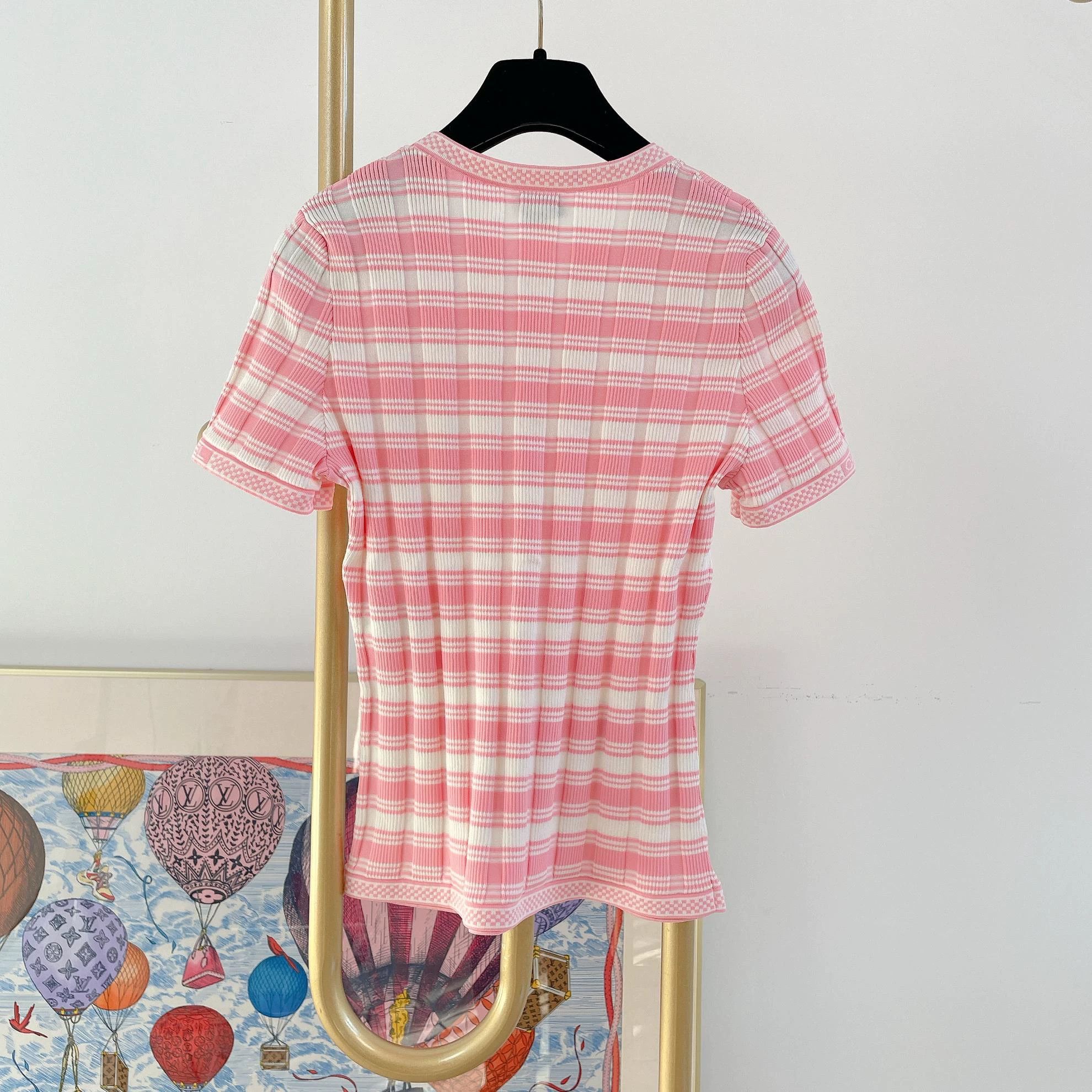 Chanel Chanel pink white striped shortsleeve top 38 4410 Size S / US 4 / IT 40 - 2 Thumbnail