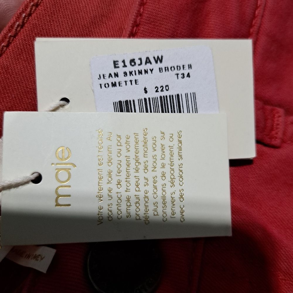 Maje Maje Broder Tomette Skinny Jeans Size 24 Red NWT Size 24" / US 00 / IT 34 - 4 Thumbnail