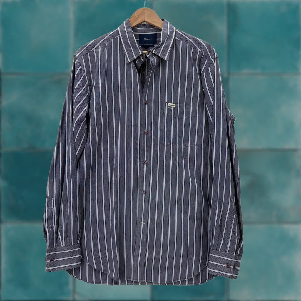 Faconnable Façonnable Button Up Shirt Mens Large Blue Stripe Long Sleeve Cotton Club Size US L / EU 52-54 / 3 - 1 Thumbnail
