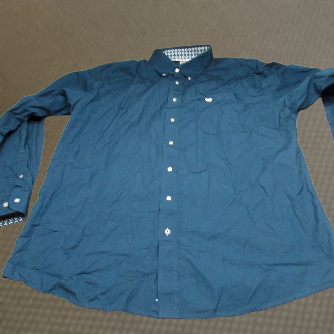 Vintage Cinch Shirt Mens XL Blue Solid Western Button Flip Cuff Geometric Trim Cowboy Size US XL / EU 56 / 4 - 1 Thumbnail