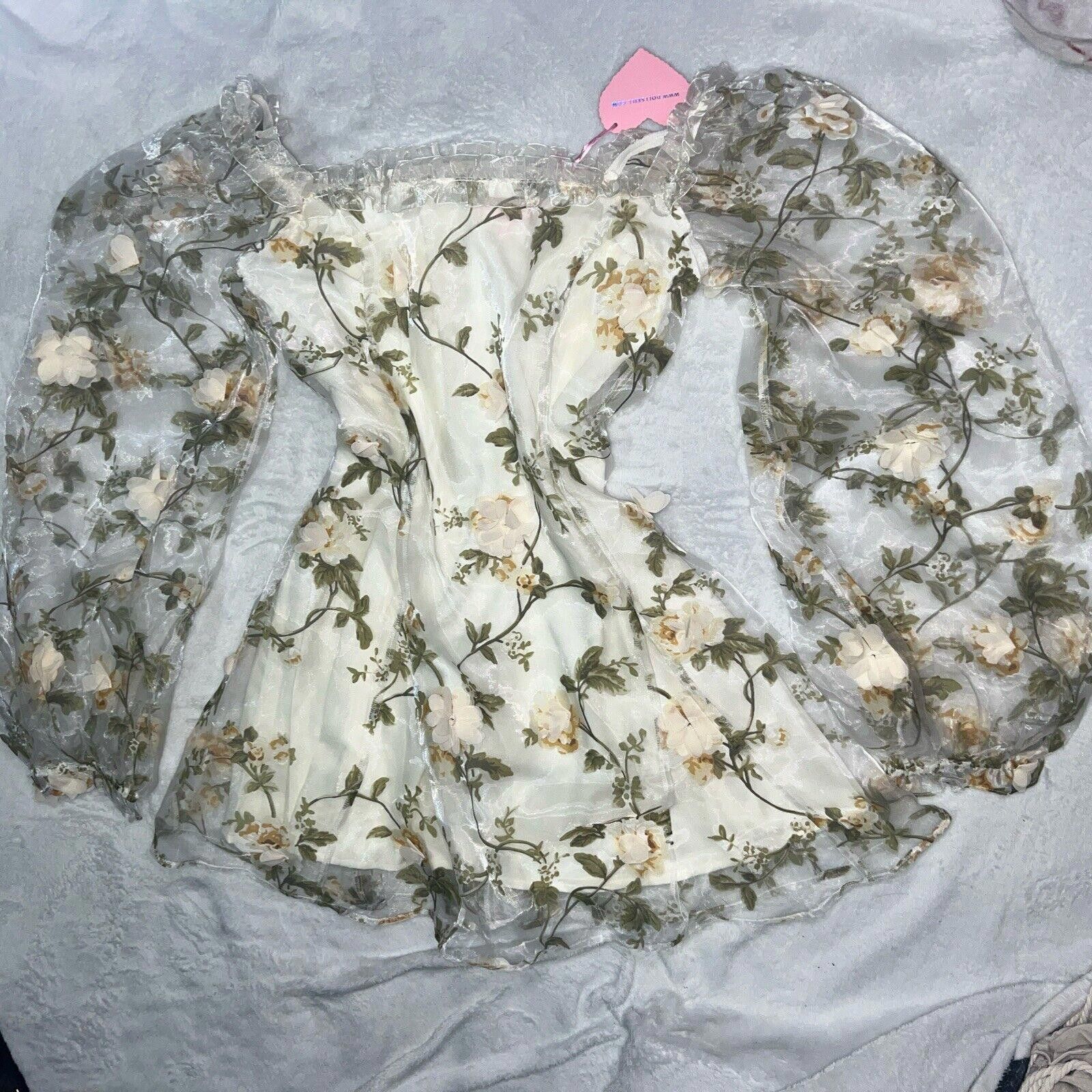 Designer Sugar Thrillz Multiple Proposals Floral Cream Mini Dress Size L / US 10 / IT 46 - 1 Thumbnail