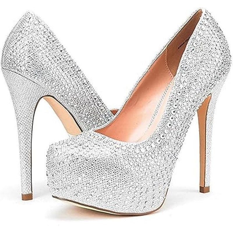 Other Dream Pairs Women's 5.5" Silver Rhinestone Platform Heels Size US 5.5 / IT 35.5 - 4 Thumbnail