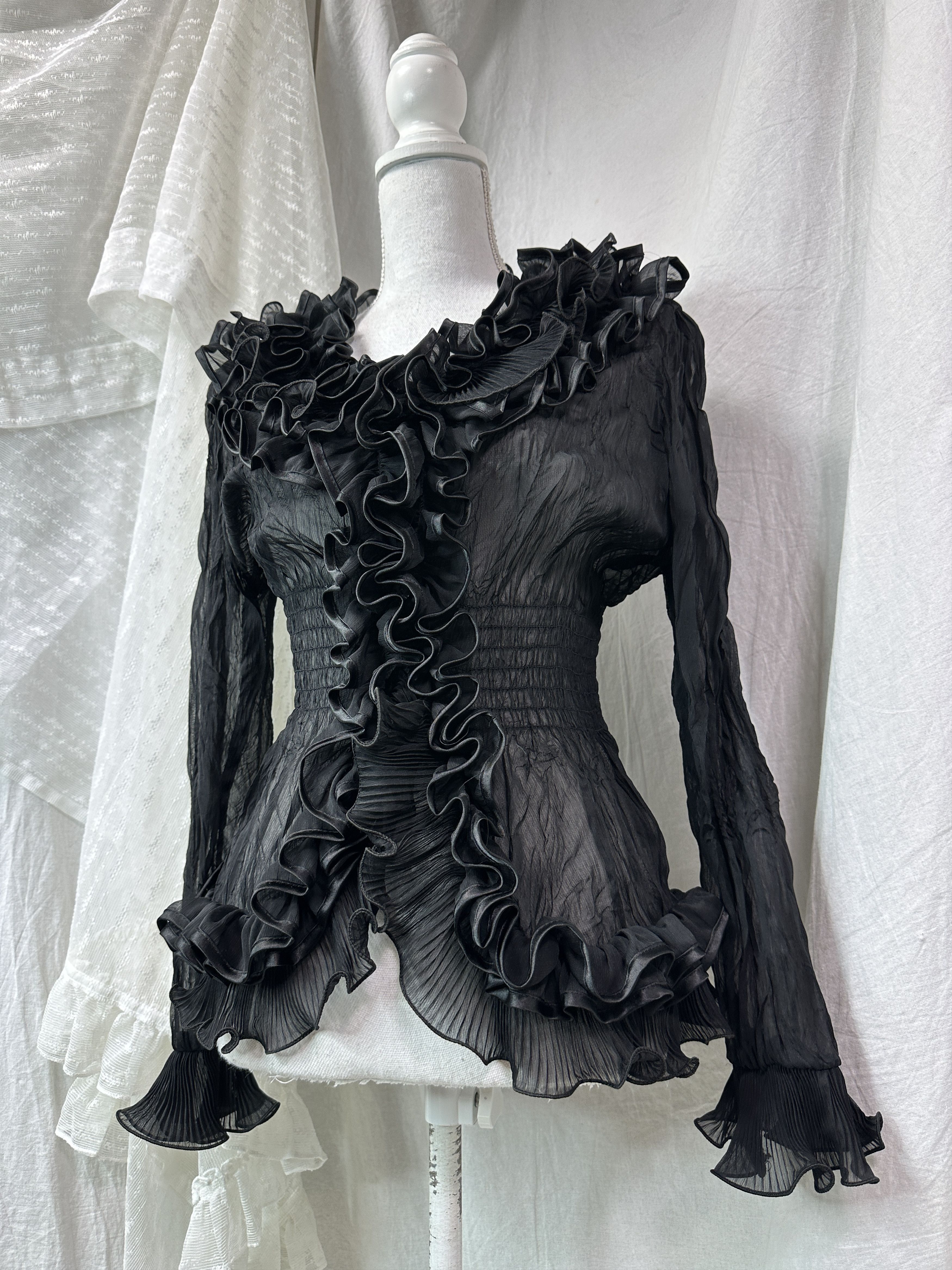 Vintage Pleated Sheer Gothic Romantic Shirt 00s