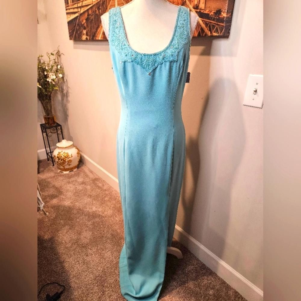 Designer Nwt Precious Formals Elegant Aqua Beaded Dress Size XXL / US 16-18 / IT 52-54 - 1 Thumbnail