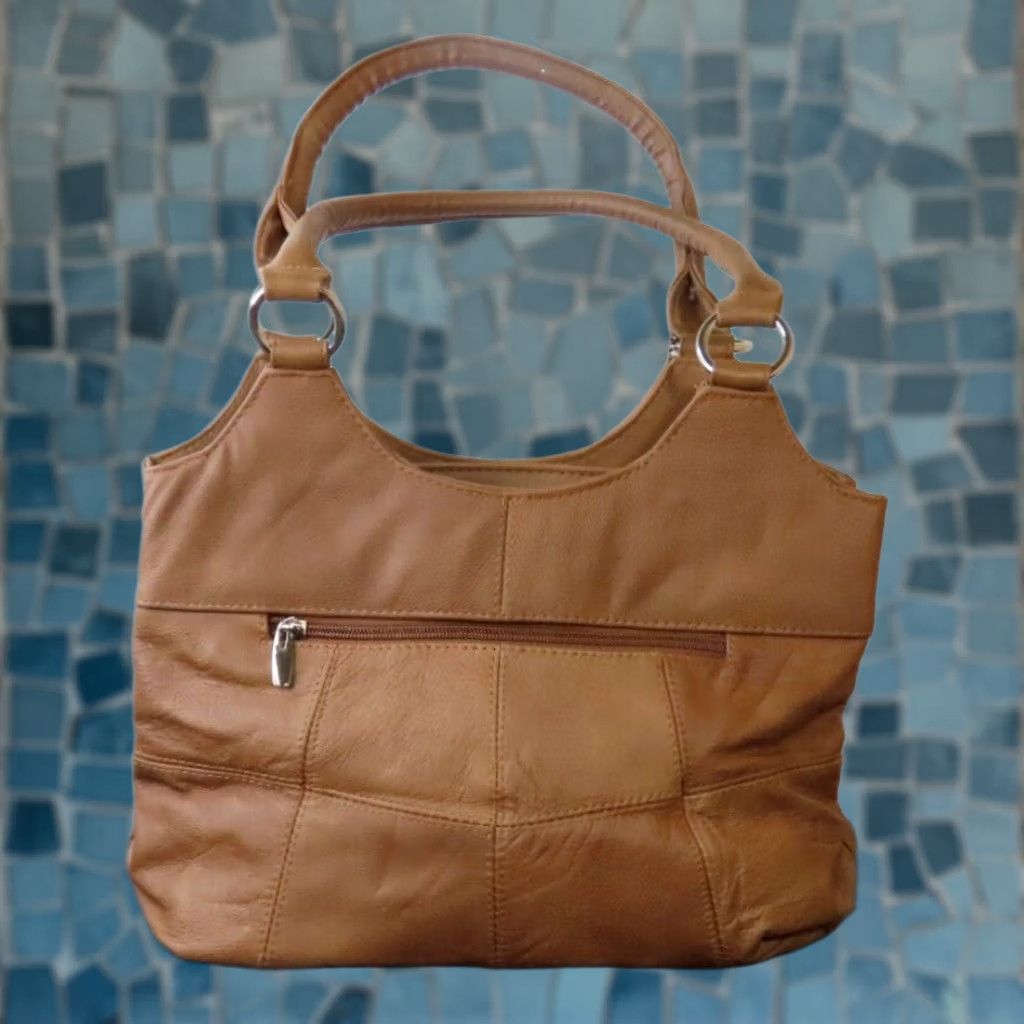 Vintage Vallemosso Leather Brown Purse Women Shoulder Bag Medium Hand Purse 2 Handle Fashion Womens Brown Leather Bag Size ONE SIZE - 1 Thumbnail