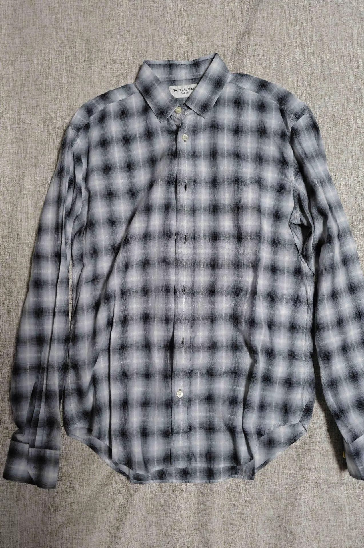 Saint Laurent Paris SLP 16SS Gradient Check Distressed Raw Hem Shirt Size US S / EU 44-46 / 1 - 1 Thumbnail