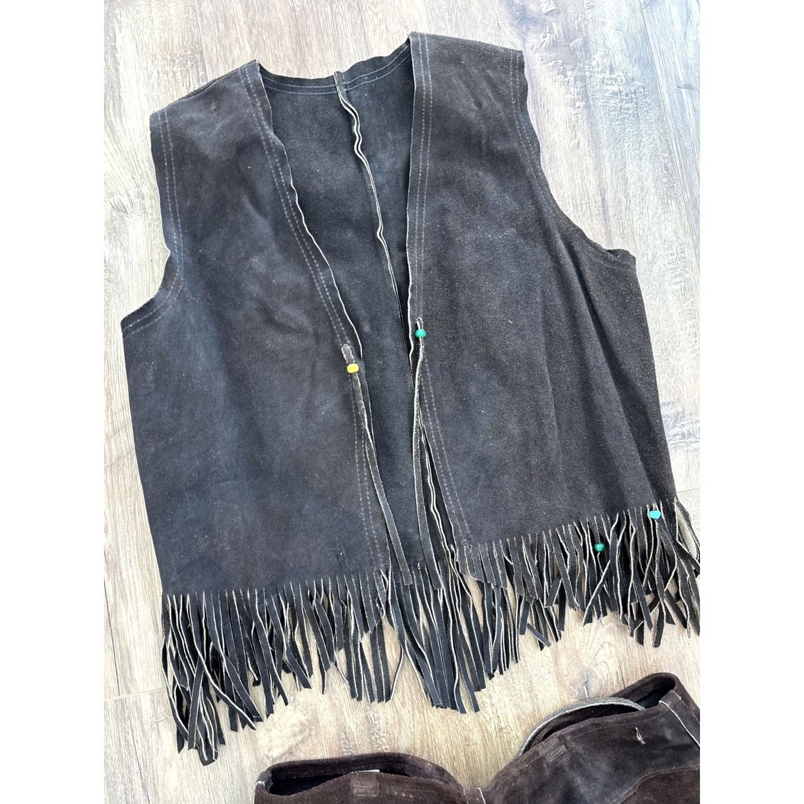 Native VINTAGE Womens Brown Leather Motorcycle Biker Native Rakcher Top Skirt Medium Hippie Shirt Skirt 1970s Womens Size M / US 6-8 / IT 42-44 - 3 Thumbnail
