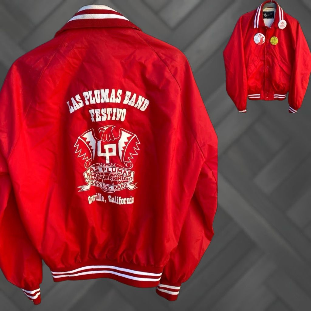 Vintage VINTAGE Sexton Las Plumas Band Jacket M Red 1980s Thunderbirds Oroville CA Pins Mens Bomber Jacket Size US M / EU 48-50 / 2 - 1 Thumbnail