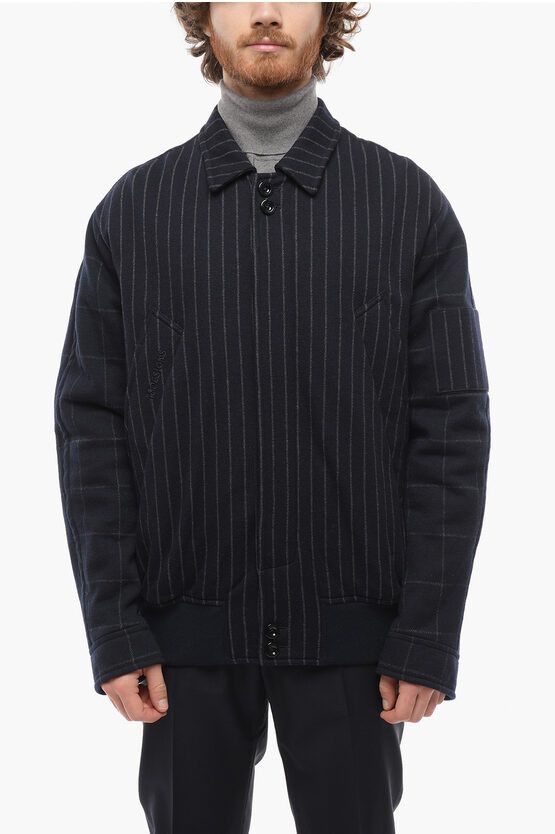 image of 4Sdesigns 2-2 Pinstriped Padded Jacket With Raglan Sleeve in Blue, Men's (Size Medium)