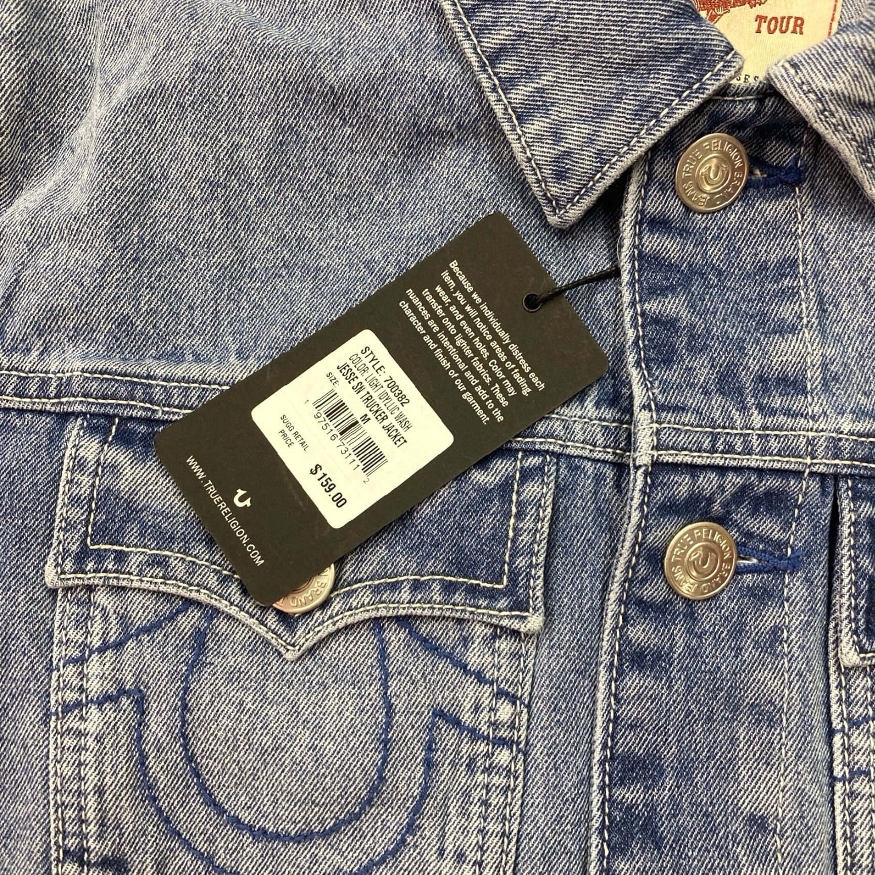 True Religion True Religion Jesse SN Trucker Denim Blue Wash Jean Jacket Mens Medium NWT Size US 31 - 2 Thumbnail