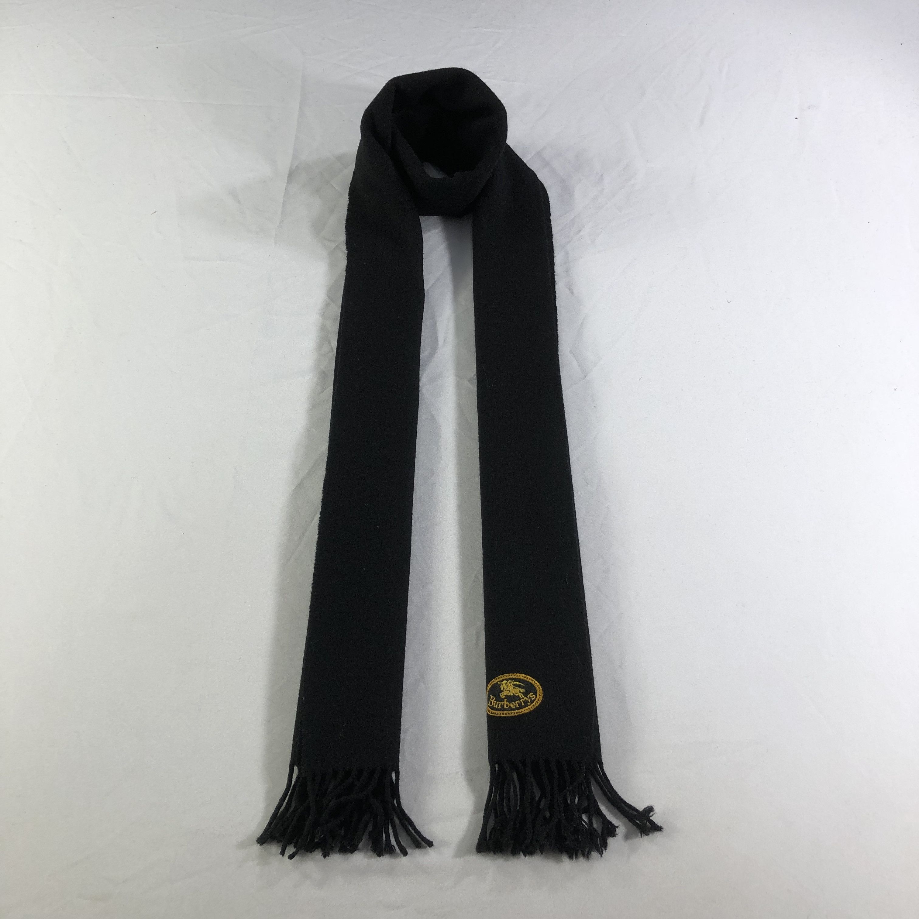 Burberrys Plain Black Wool Scarf Muffler V1650