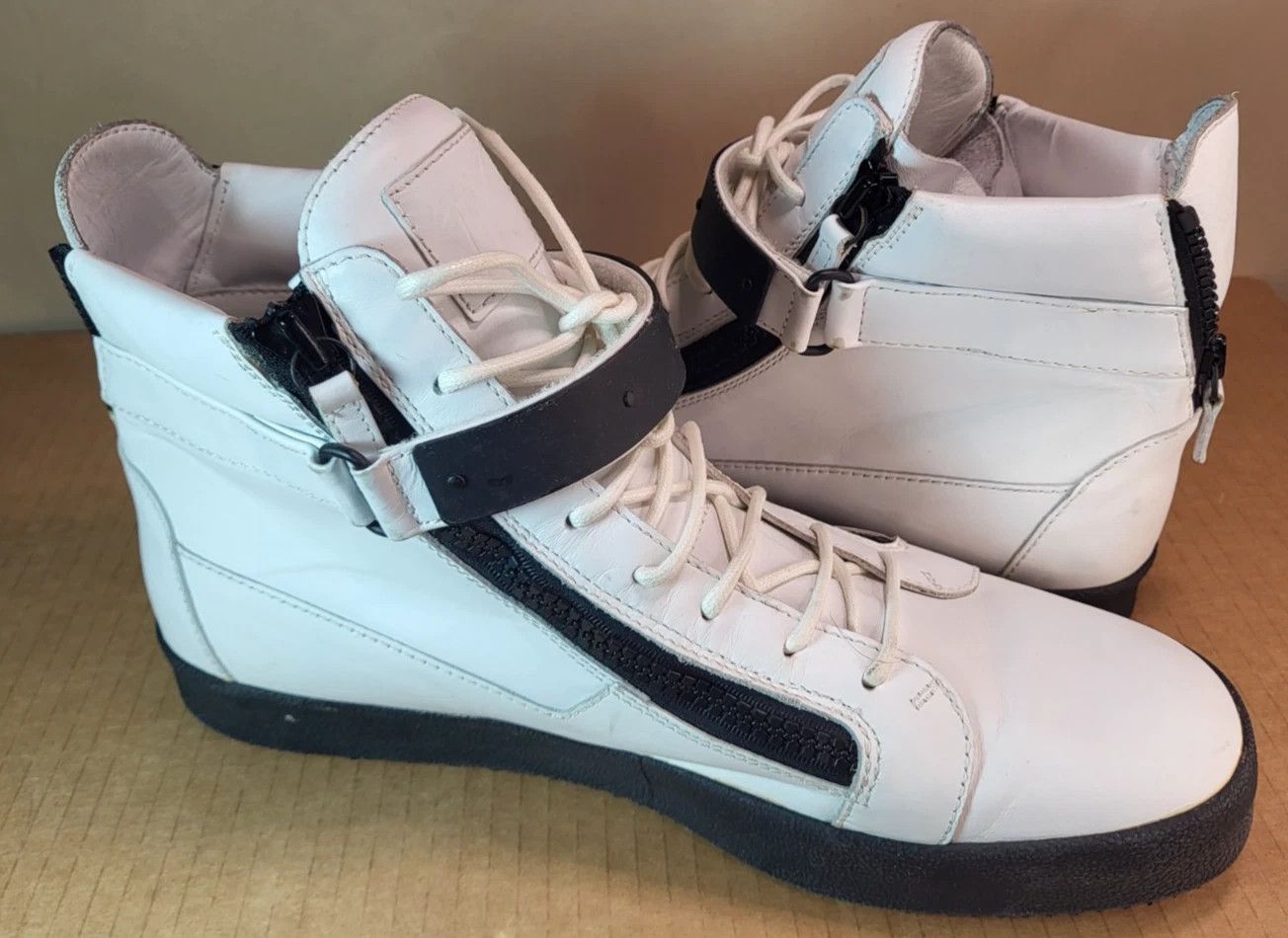 Giuseppe Zanotti Giuseppe Zanotti White Leather High Top Sneakers Dbl Zippers Size US 15 / EU 48 - 5 Thumbnail