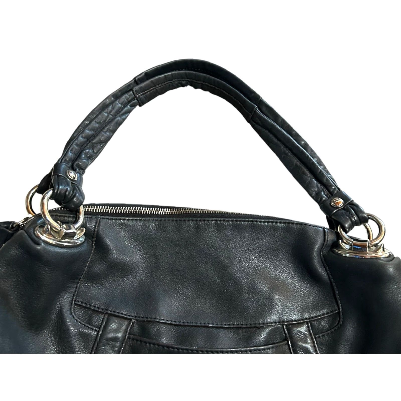 Vintage B. Makowsky Black Leather Shoulder Handbag Women Purse Read Hobo Tote Bag Womens Medium Black Leather Hobo Bag Ladies Vintage No Size ONE SIZE - 6 Thumbnail