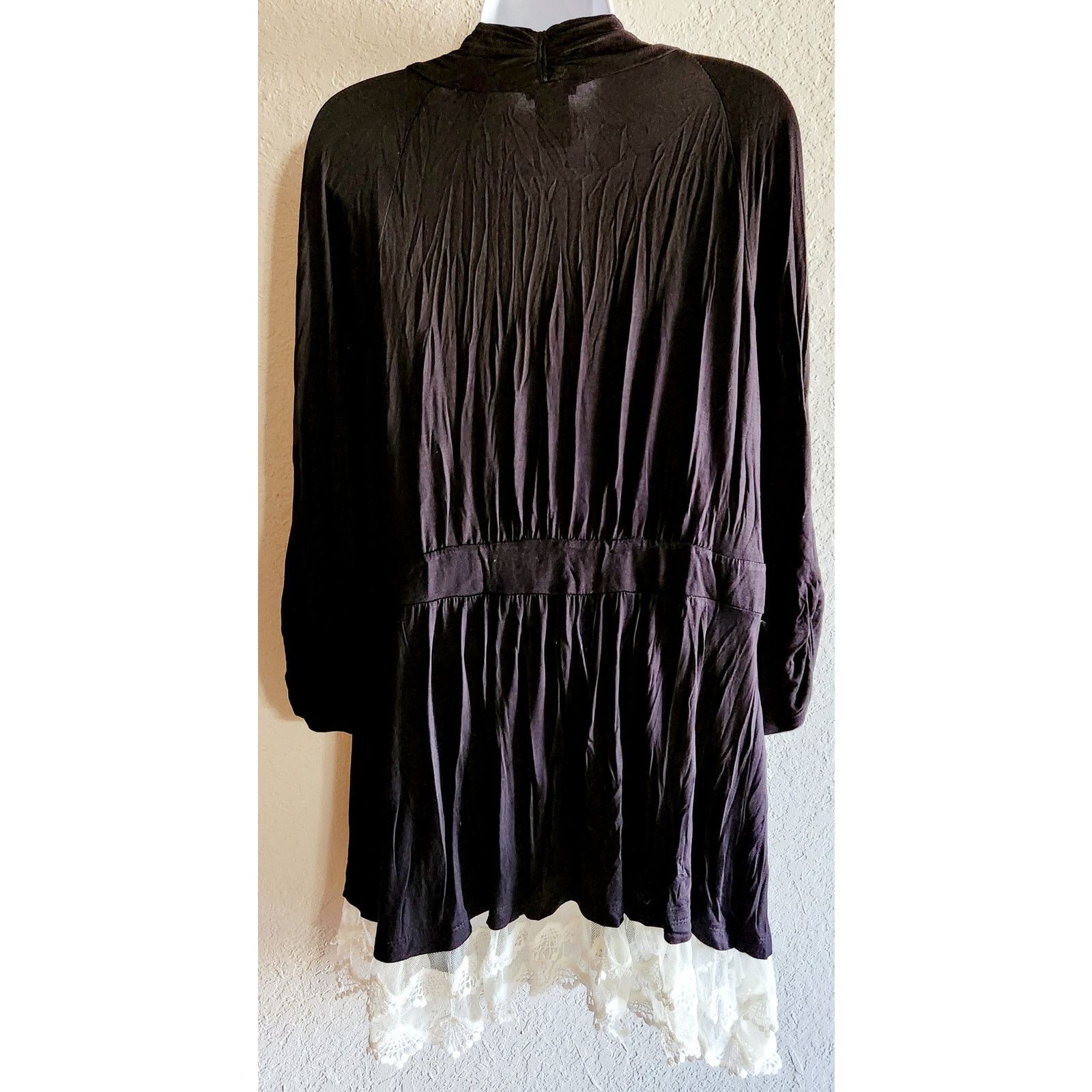 Other New Directions Black White Lace Trim Hem Open Cardigan XL Size XL / US 12-14 / IT 48-50 - 3 Thumbnail