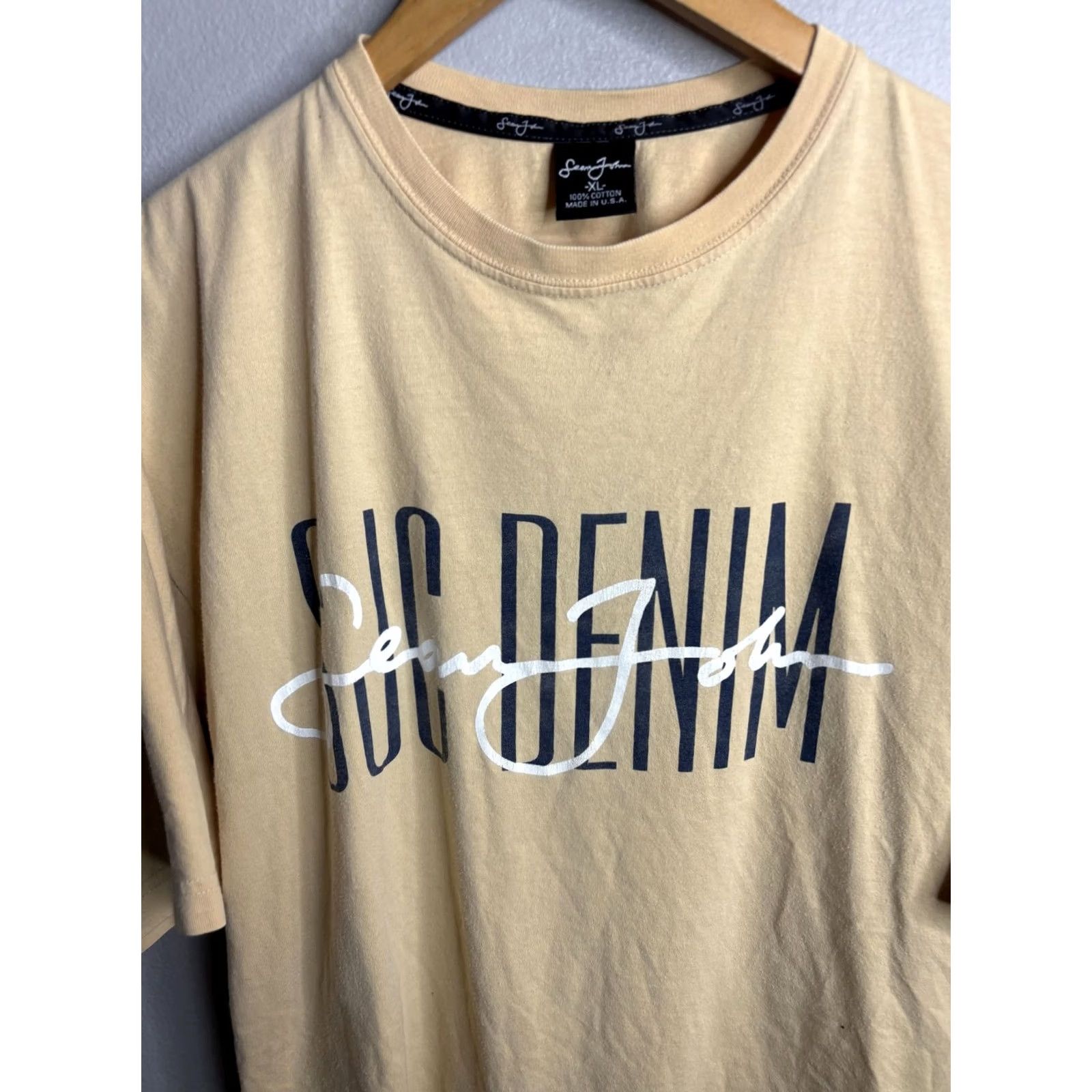 Sean John VINTAGE Sean John Shirt Mens XL Beige Big Denim Graphic Tee Made USA Hip Hop Streetwear Size US XL / EU 56 / 4 - 2 Thumbnail