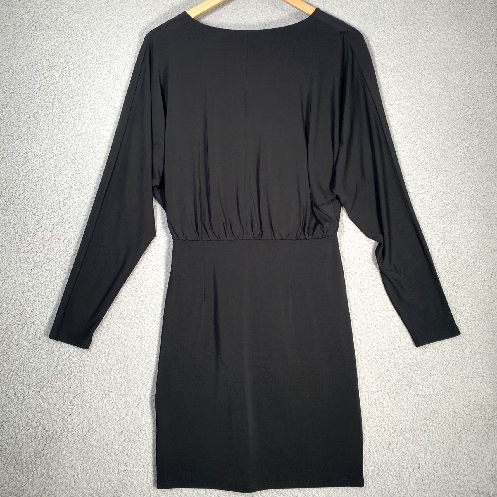 Boston Proper Boston Proper Womens Dress Black Drop Waist Knee Length V-Neck Long Sleeve Blouson Bodycon Sheath Casual Party/Cocktail Travel 6 Size M / US 6-8 / IT 42-44 - 3 Thumbnail
