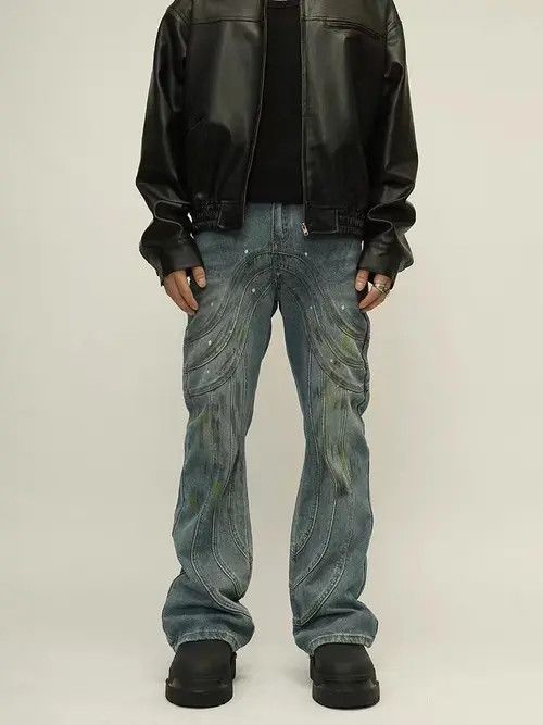 VIBE Retro splash-ink bootcut straight-leg jeans Size US 32 / EU 48 - 2 Thumbnail