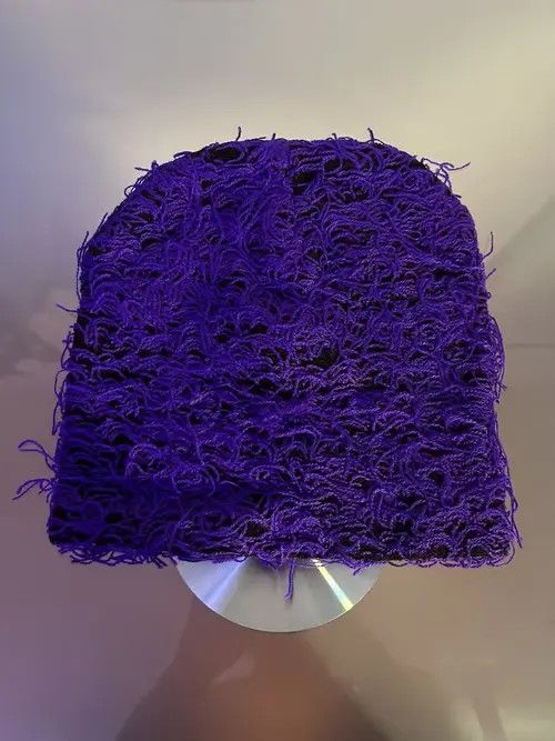 image of Vintage Distressed Knitted Beanie (Purple), Men's