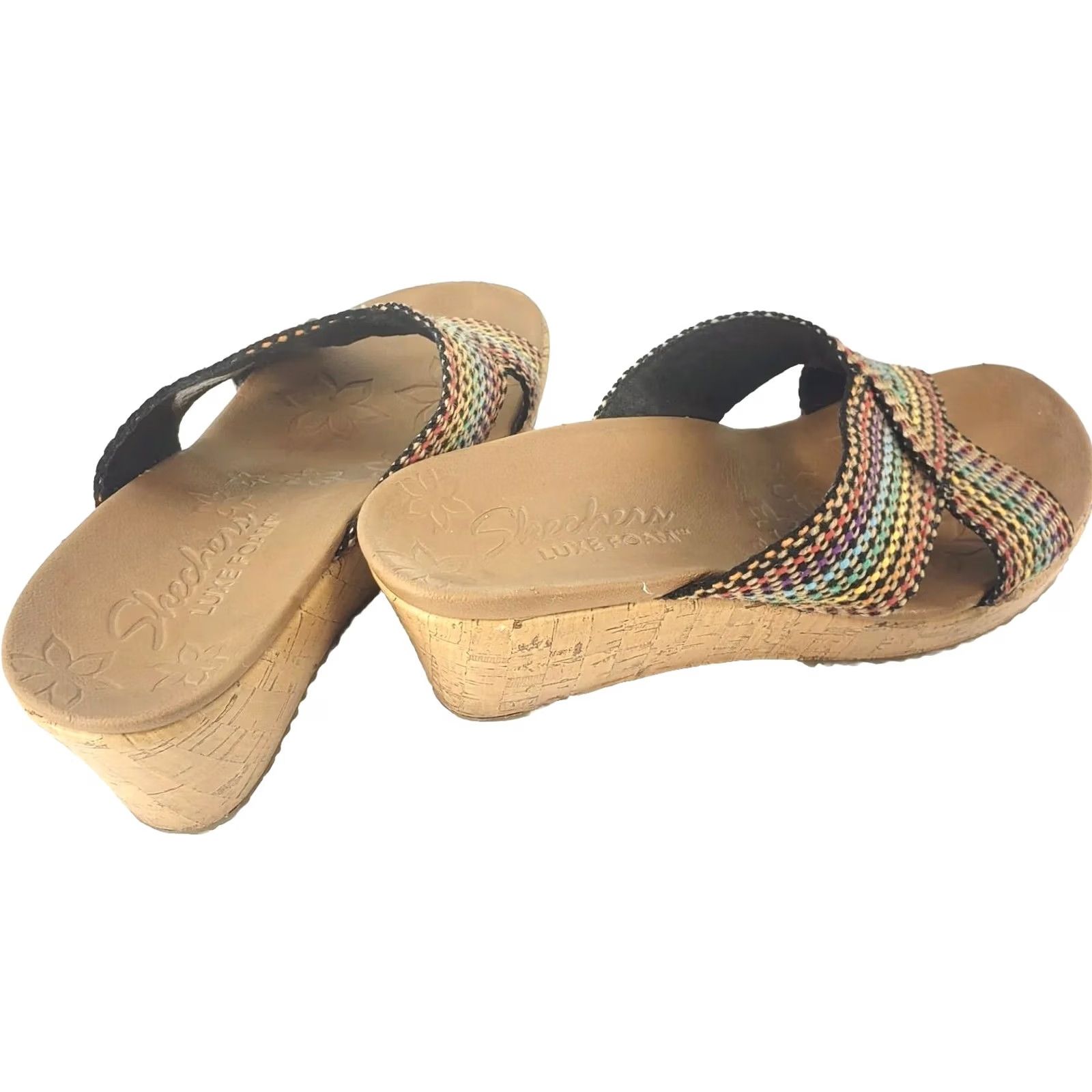 SKECHERS Skechers Beverlee Multicolor Wedge Slide Sandals Women 8 Slip-On Boho Chic Striped Luxe Foam Comfort Size US 8 / IT 38 - 4 Thumbnail