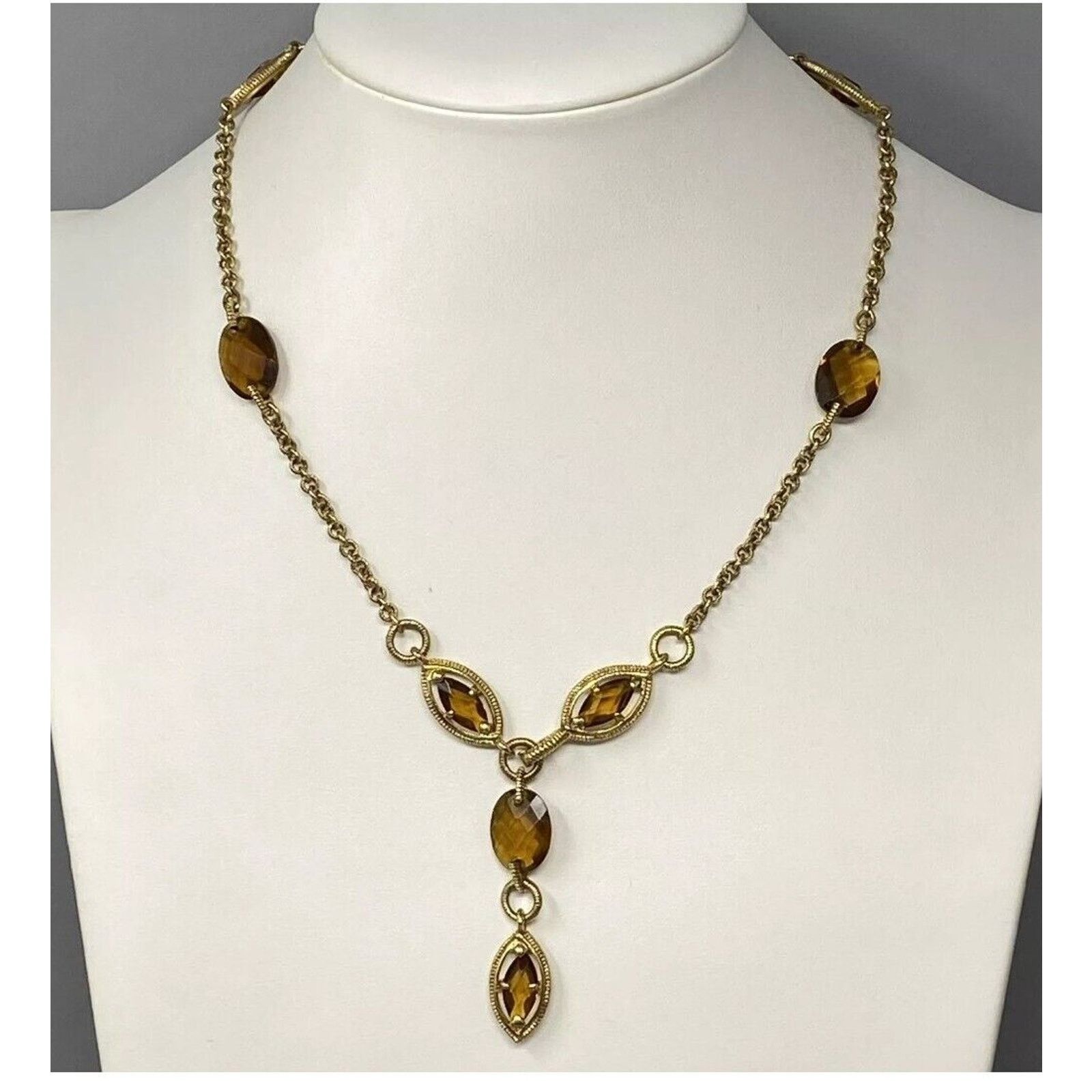Monet Monet Necklace Vintage Gold Tone Brown Station Y Drop Size ONE SIZE - 1 Thumbnail