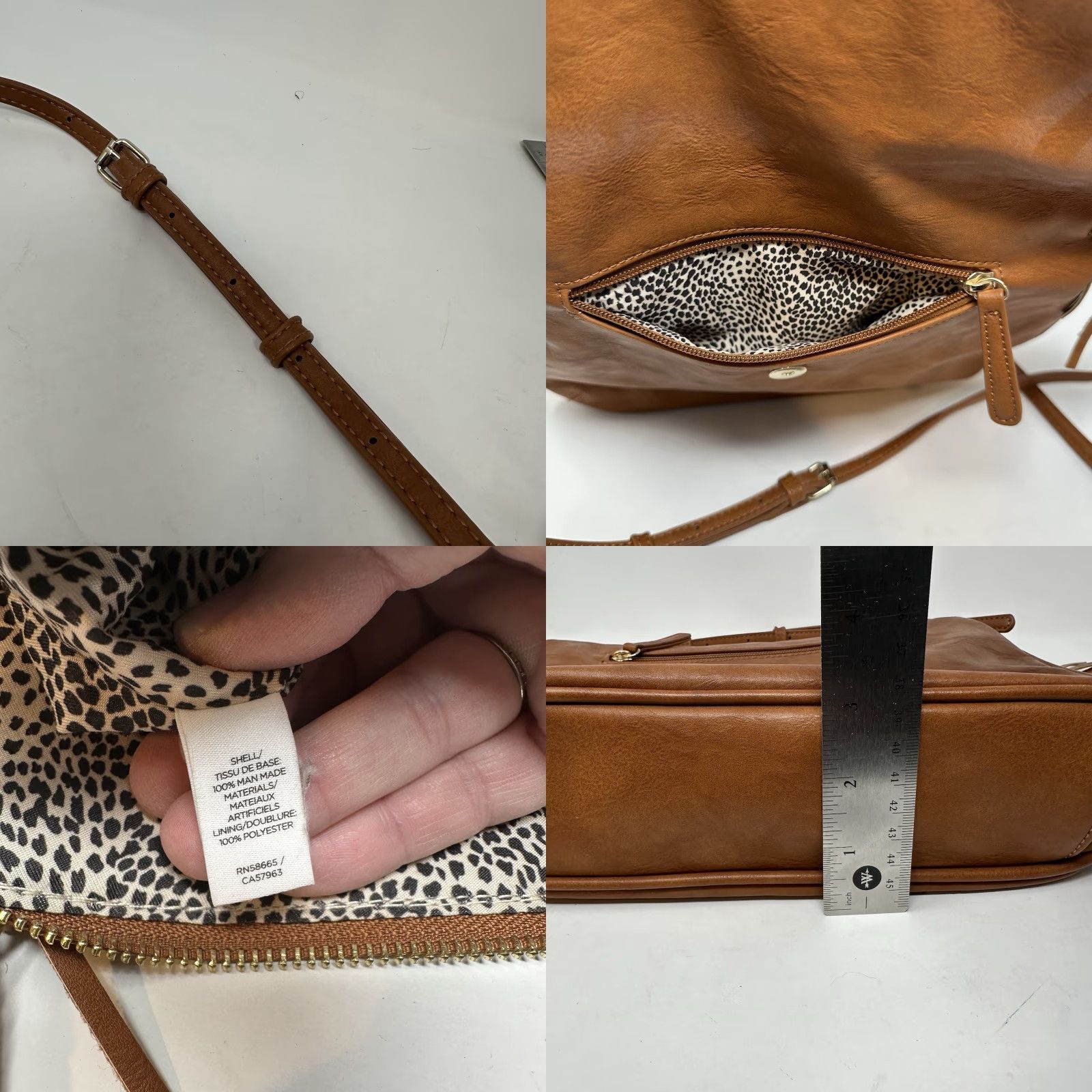 Vintage BP Crossbody Bag Small Faux Leather Brown with Tassel Strap Purse, Brass Hardware, Zip Closure, Women’s Casual Rectangle Size ONE SIZE - 8 Thumbnail