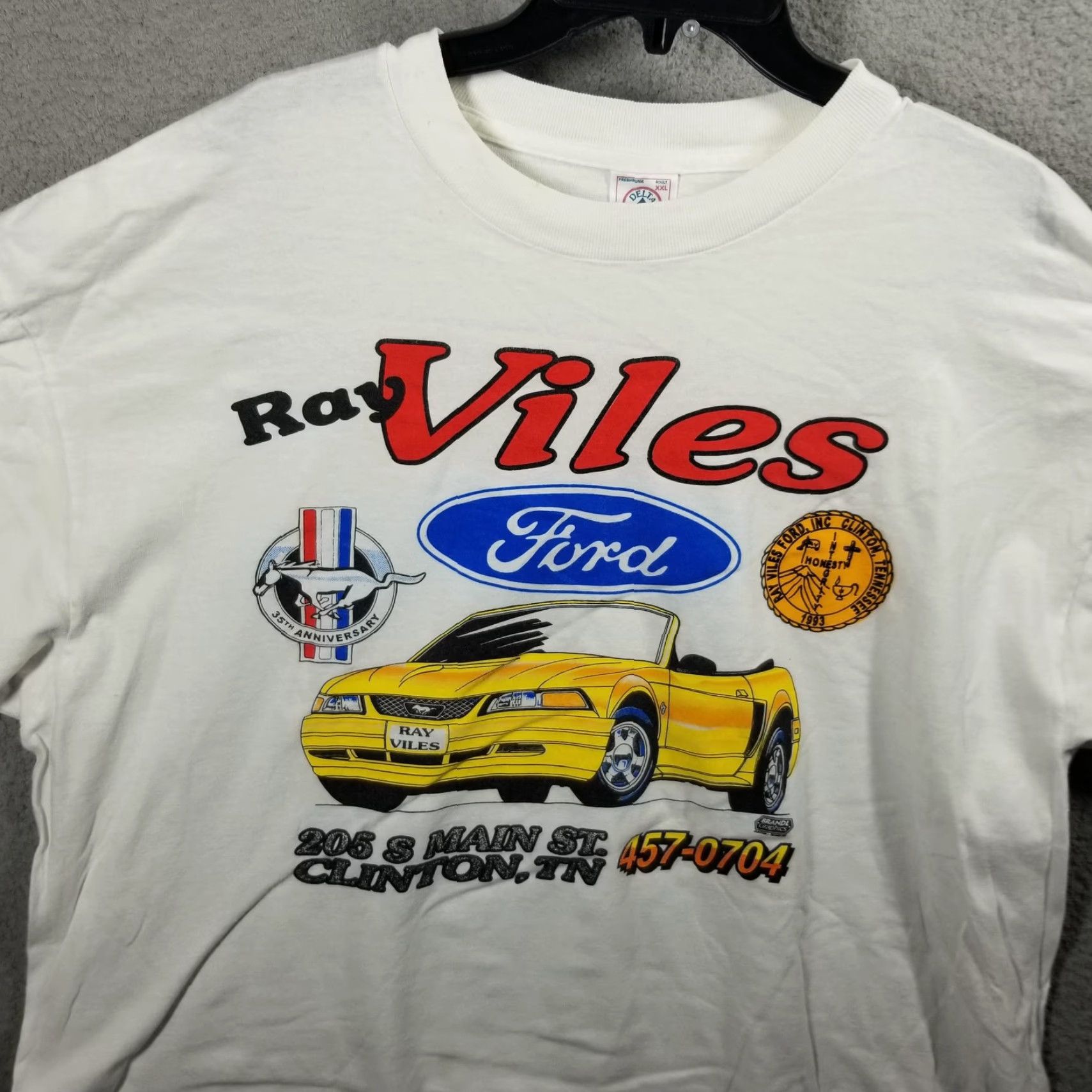 Delta VINTAGE Delta Ford Mustang Car Graphic T-Shirt Mens 2XL White Vintage Car Collector Tee Size US XXL / EU 58 / 5 - 2 Thumbnail