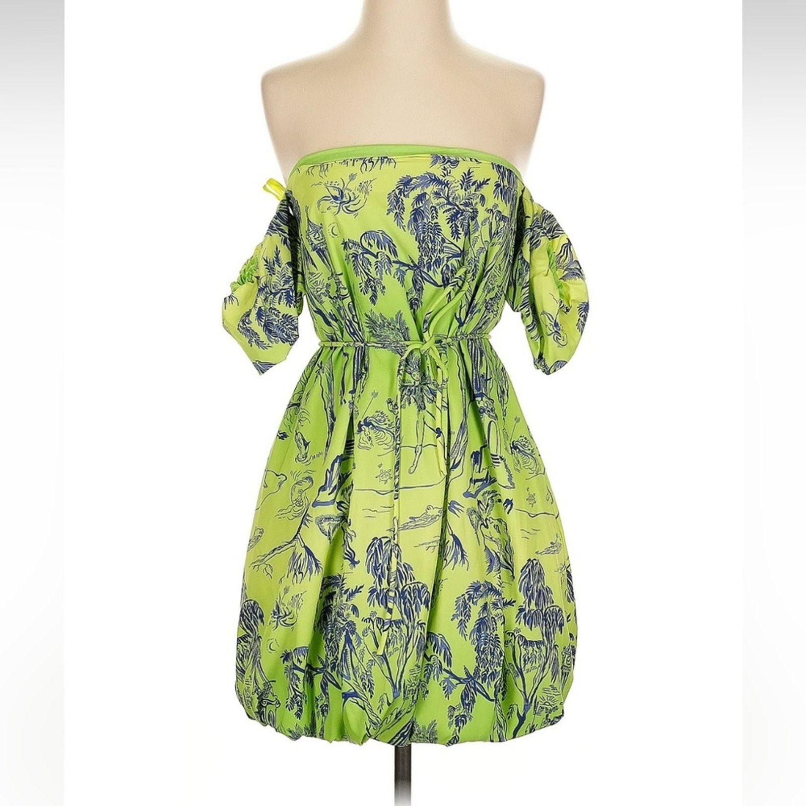 Staud Staud Ash Off-the-Shoulder Mini Dress - Size 0 - Green/Blue Size XS / US 0-2 / IT 36-38 - 3 Thumbnail