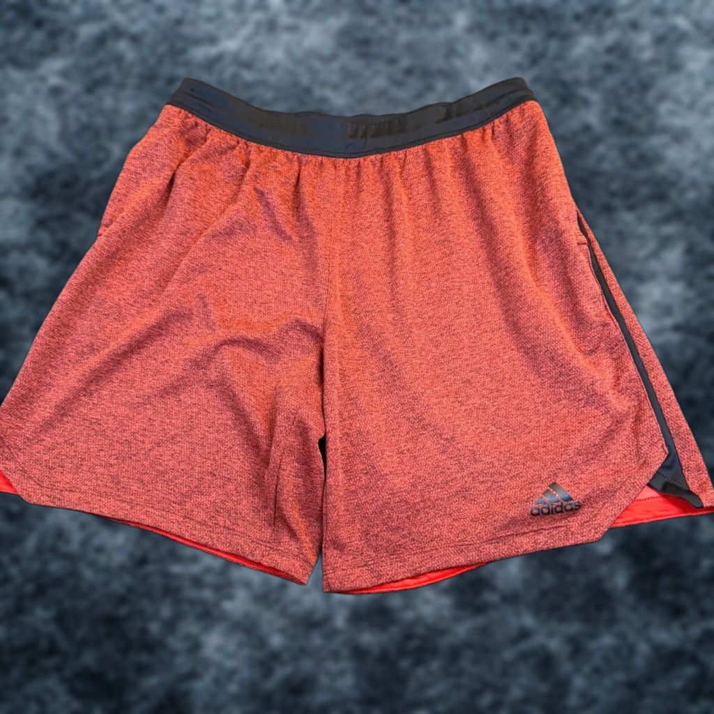 Adidas Adidas Athletic Shorts Mens Large Red Black Space Dye Heathered Gym Training Basketball Running Size US 33 - 1 Thumbnail