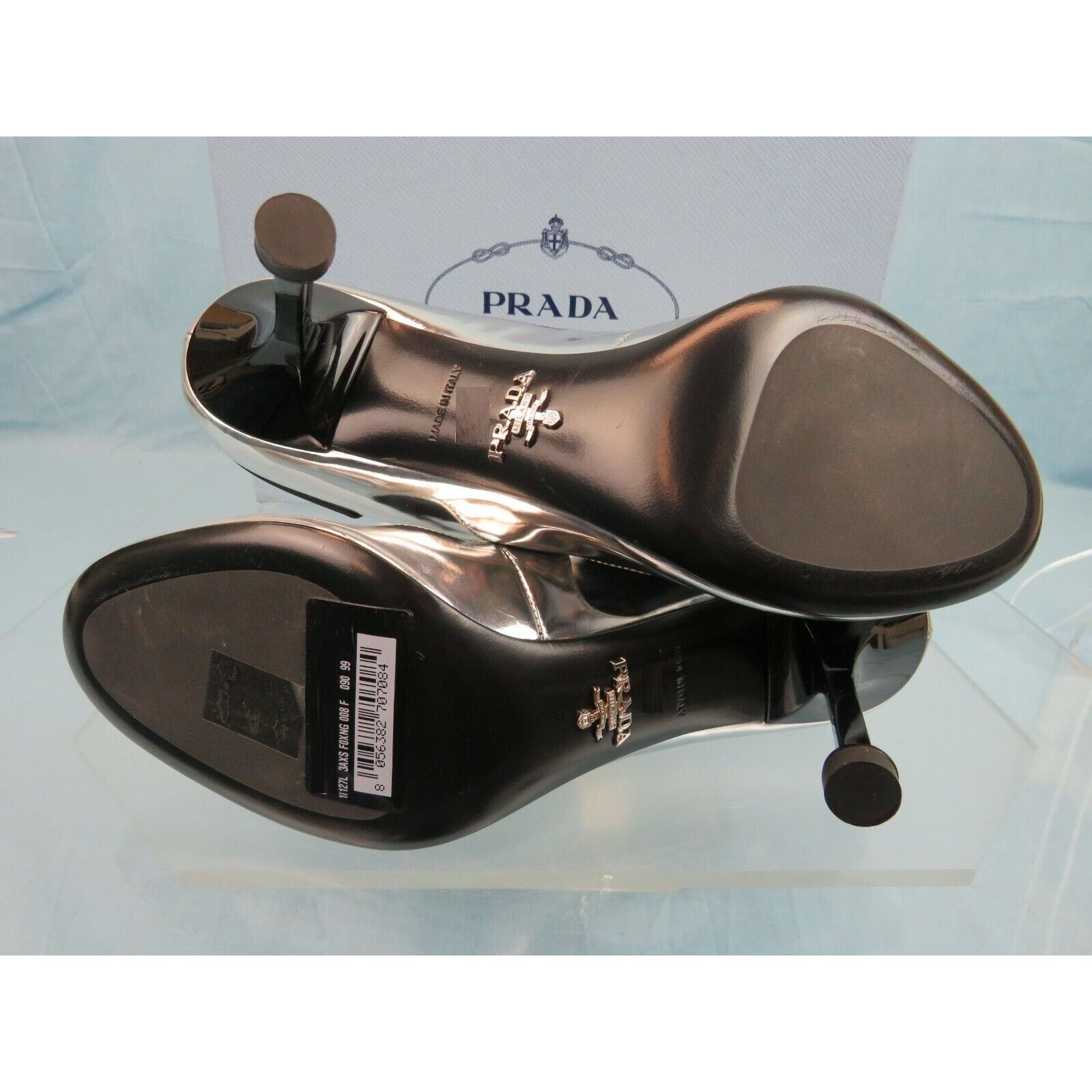 Prada 1I127L SILVER PATENT LEATHER LOGO D'ORSAY HEELS PUMPS 37.5 Size US 7.5 / IT 37.5 - 9 Thumbnail