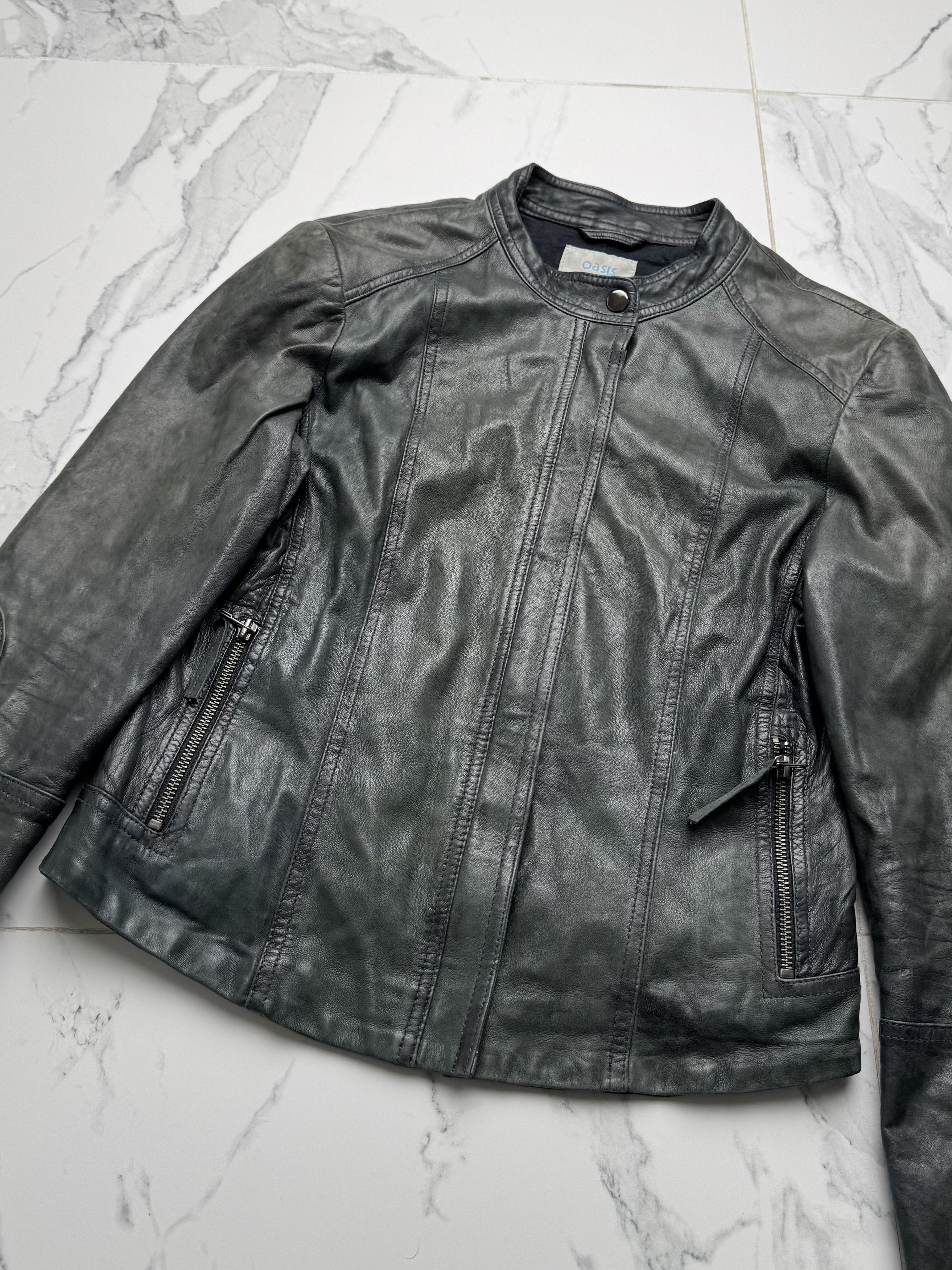 Vintage Vintage Khaki Leather Jacket Zip Up Minimalist Fitted Size M / US 6-8 / IT 42-44 - 5 Thumbnail