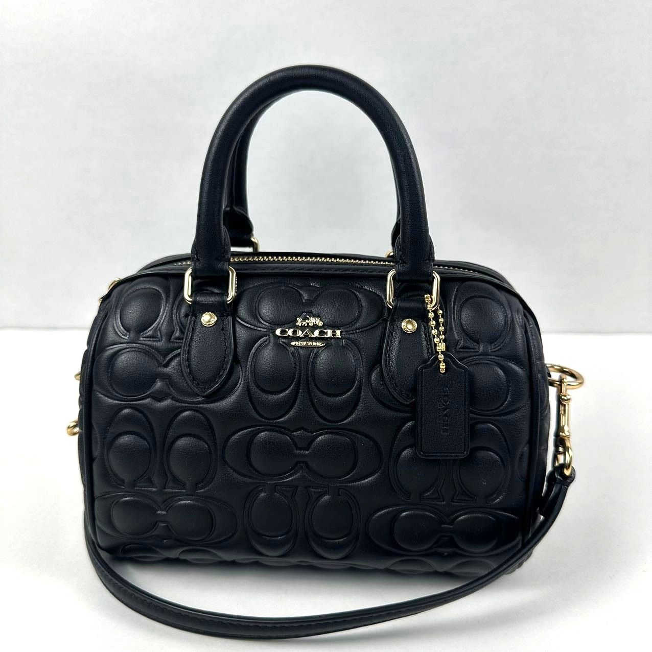 Coach Mini Rowan Crossbody Bag Sig Soft Leather Black Cy743, Women's